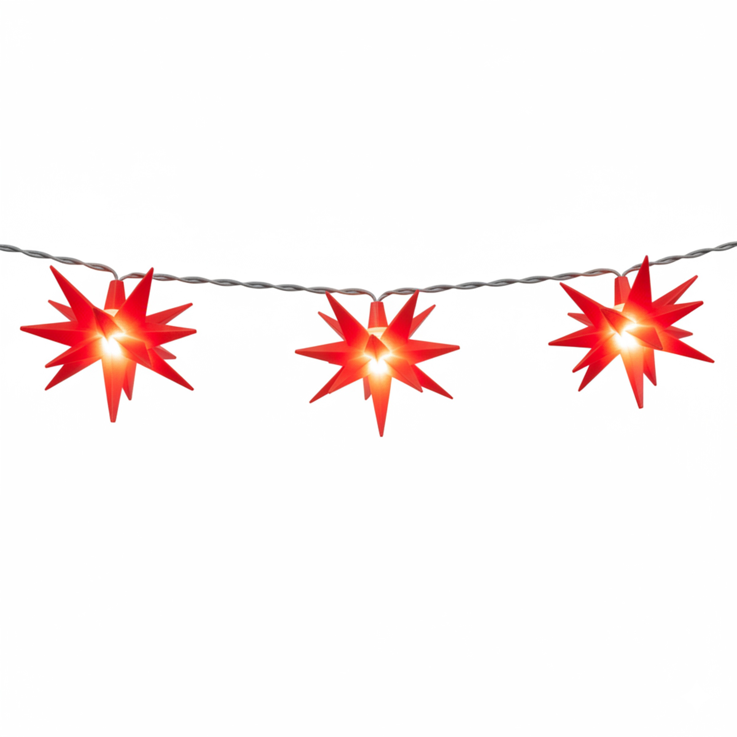 OTTO home LED-Lichterkette »10er 3D-Sterne, Timer, Länge 4,5m, Rot, Weiß oder Gelb, Indoor Outdoor« 10 Stk.-flammig mit Zeitschaltuhr, 4,5 m beleuchtet & 3 m Zuleitung, innen, außen