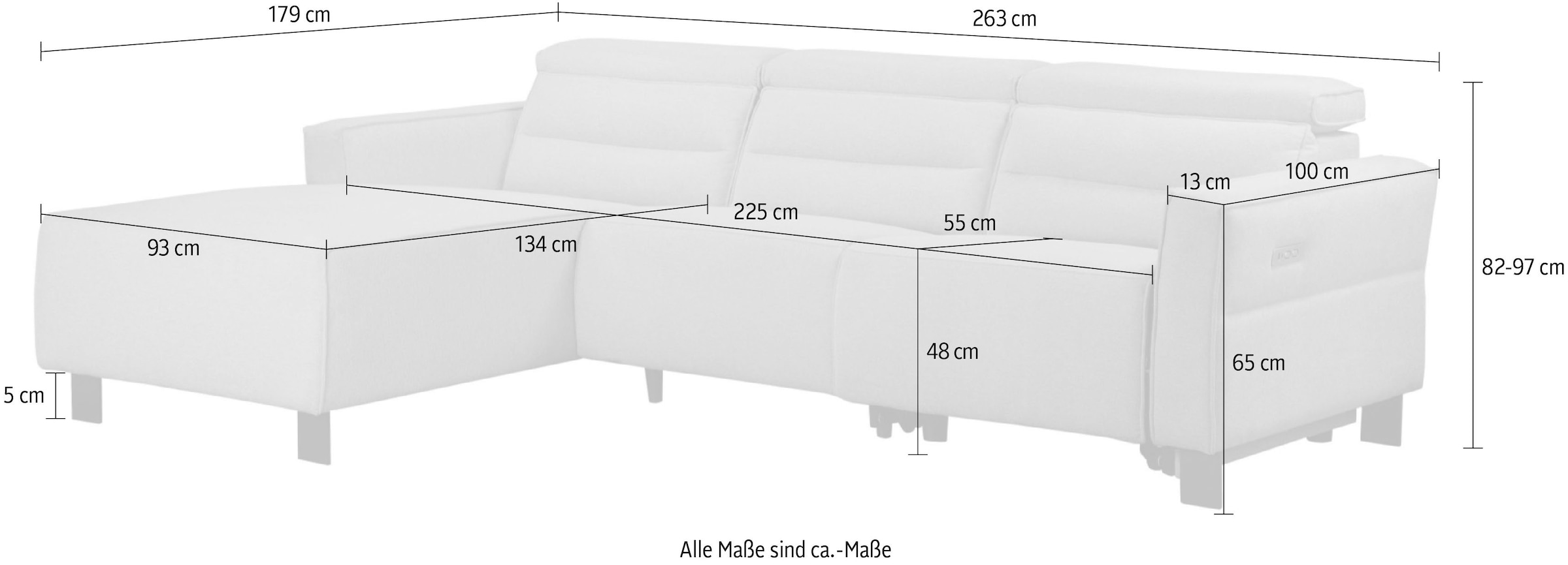 Places of Style Ecksofa »Carpari, L-Form, 263 cm, manuelle o. elektrische Relaxfunktion,«, USB A/C und Kopfteilverstellung