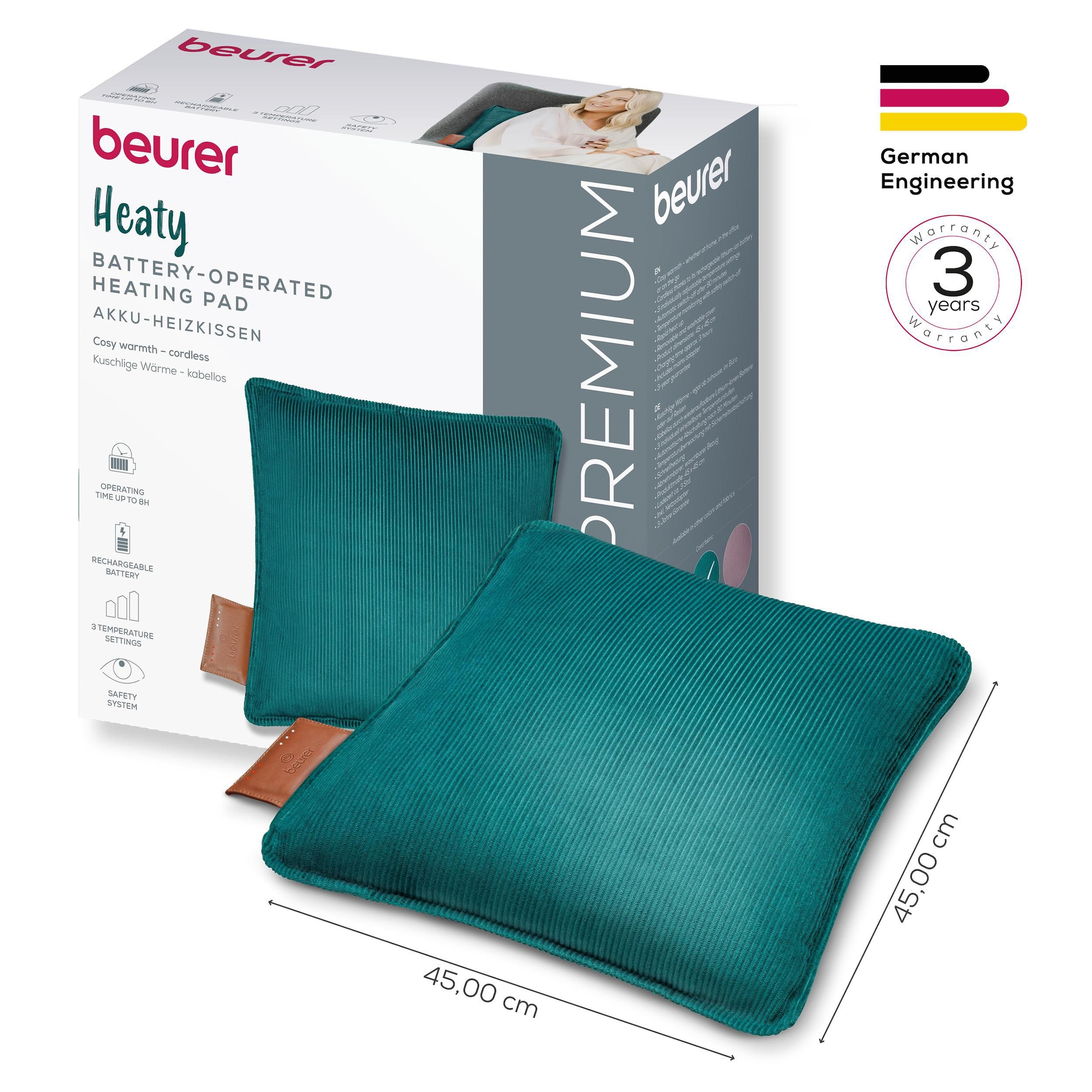 BEURER Heizkissen »HK 77 Heaty, kabellos« Stylisches Design mit modernem Cordstoff, 3 Temperaturstufen, 45x45 cm