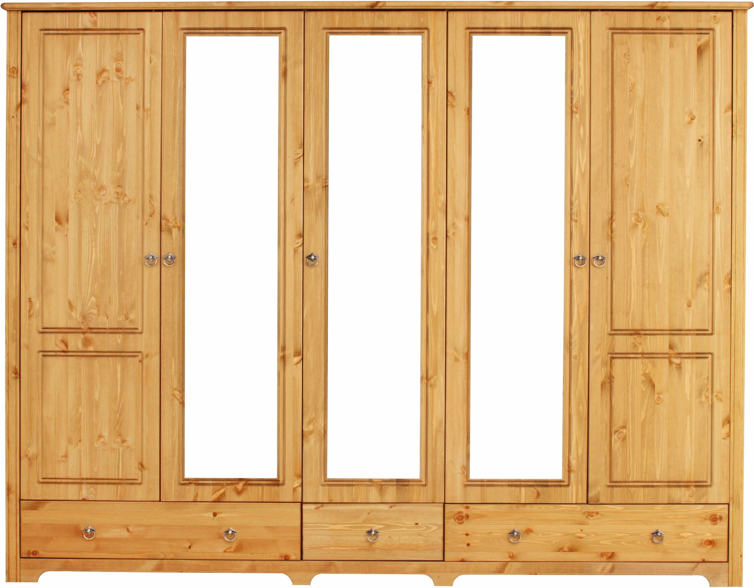 Home affaire Kleiderschrank »Hugo«, (3 Breiten: 106/200/245 cm H/T ca. 190/58 cm), aus massiver Kiefer im Landhausstil, mit Spiegel