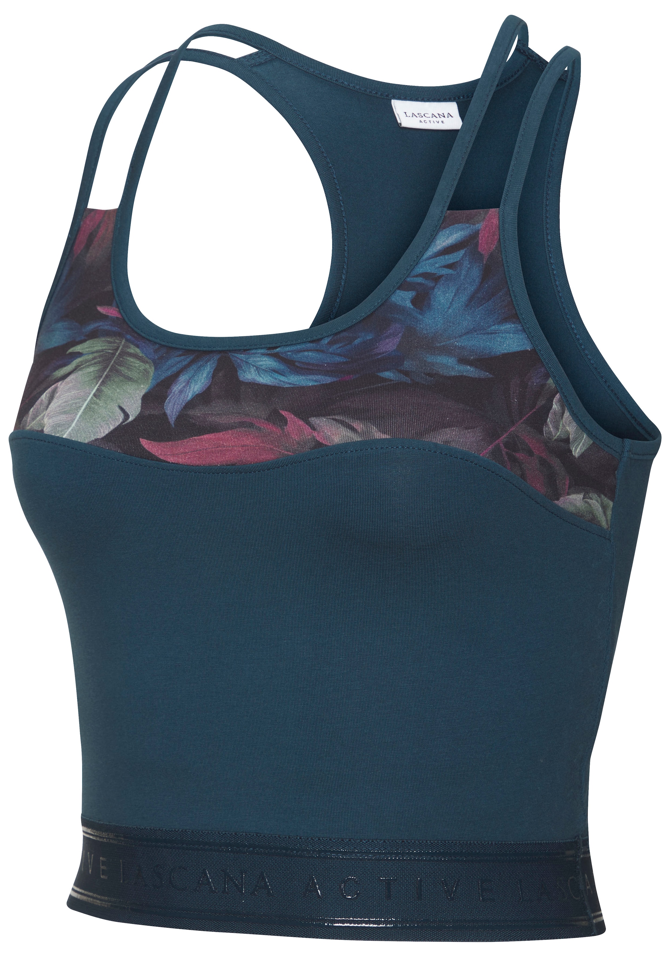 LASCANA ACTIVE Crop-Top, Sporttop mit floralem Einsatz und Racerback