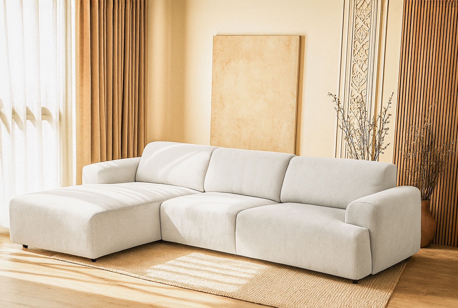 andas Ecksofa »Linkka, Breite 301 cm«, L-Form, in einem weichen Chenille-Stoff, mit Wellenunterfederung