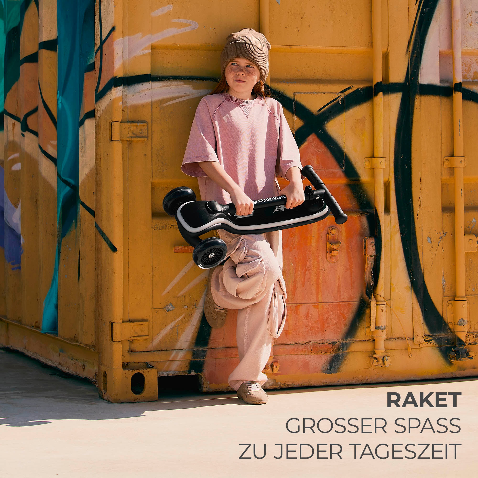 Kinderkraft Tretroller »RAKET« für Kinder; mit Bremse und leuchtenden Vorderrädern