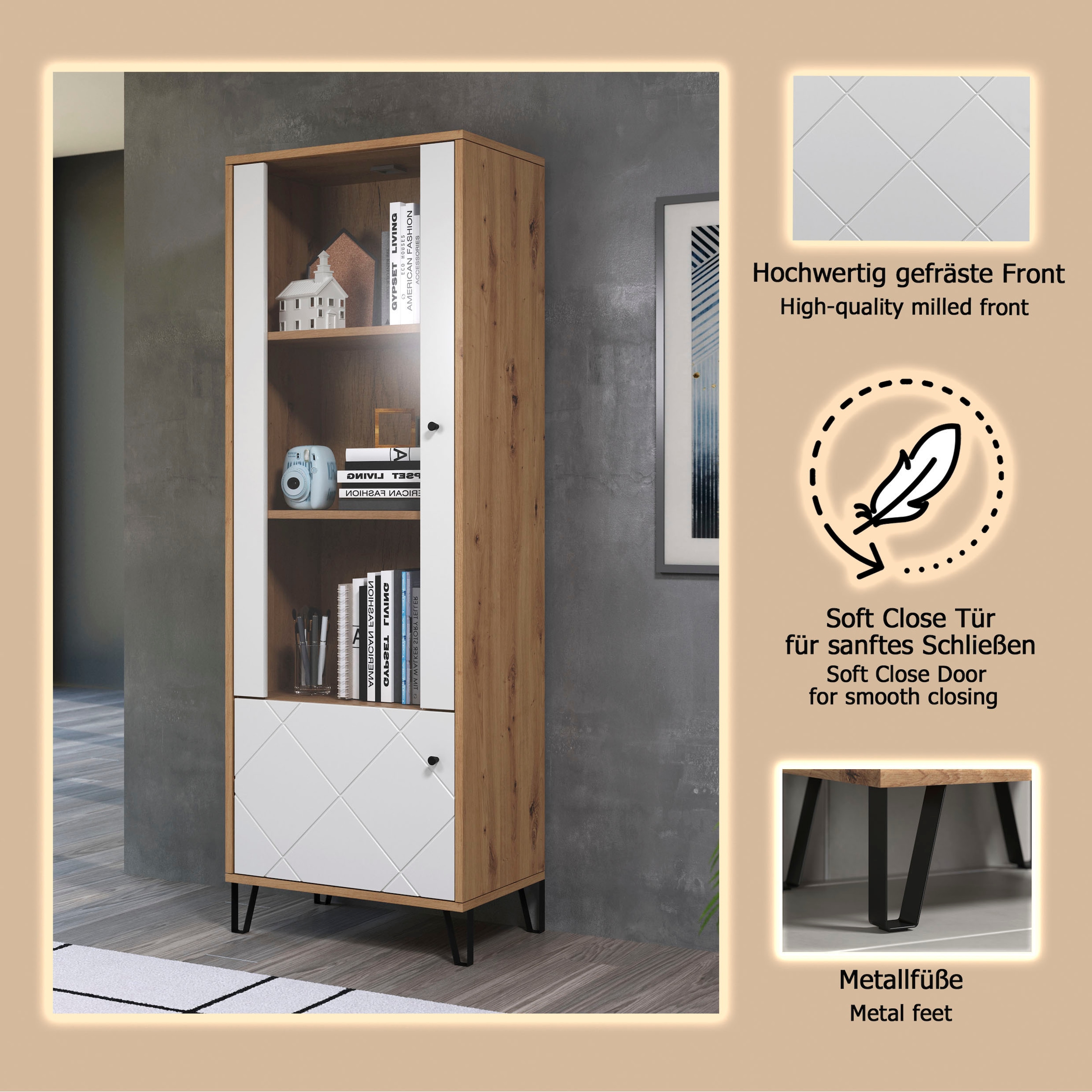 Home affaire Standvitrine »Tarragona« Standvitrine mit 2 Türen - (B/T/H) 63/40/172 cm