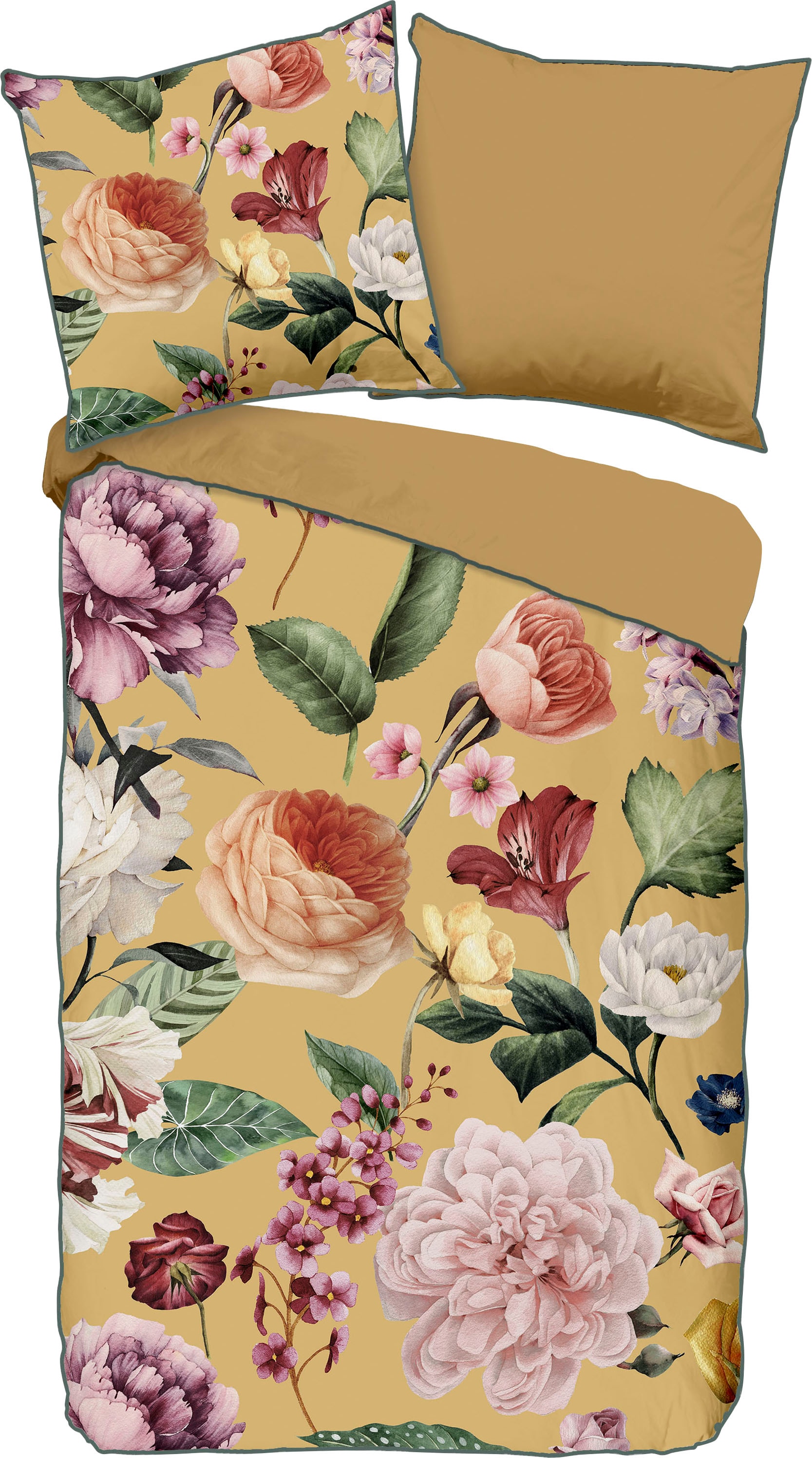 Descanso Wendebettwäsche »Fiori«, Baumwolle, Satin, 135x200, Biese, Reißver günstig online kaufen