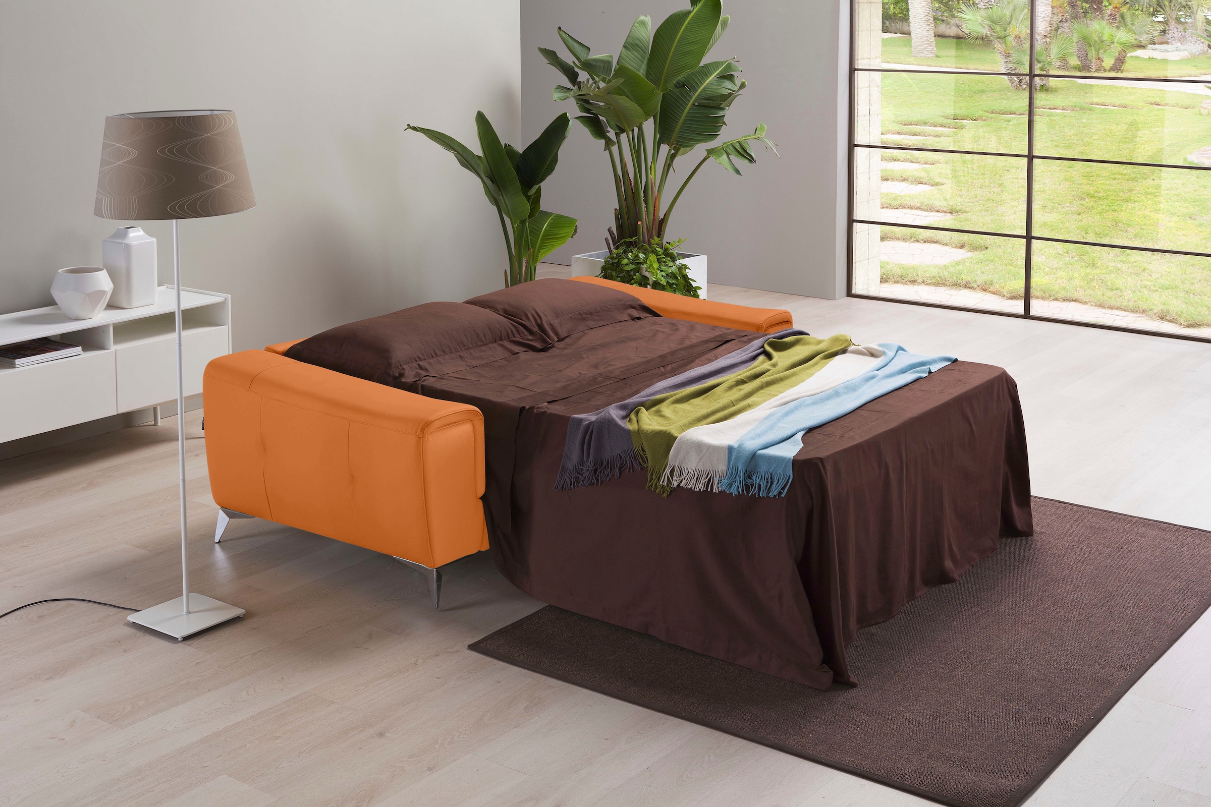 Egoitaliano Schlafsofa »Francine, Designsofa, Loungesofa mit Dauerschlaffunktion, Bettfunktion«, hochwertiger Metallbettrahmen & Matratze, Kopfteil manuell verstellbar