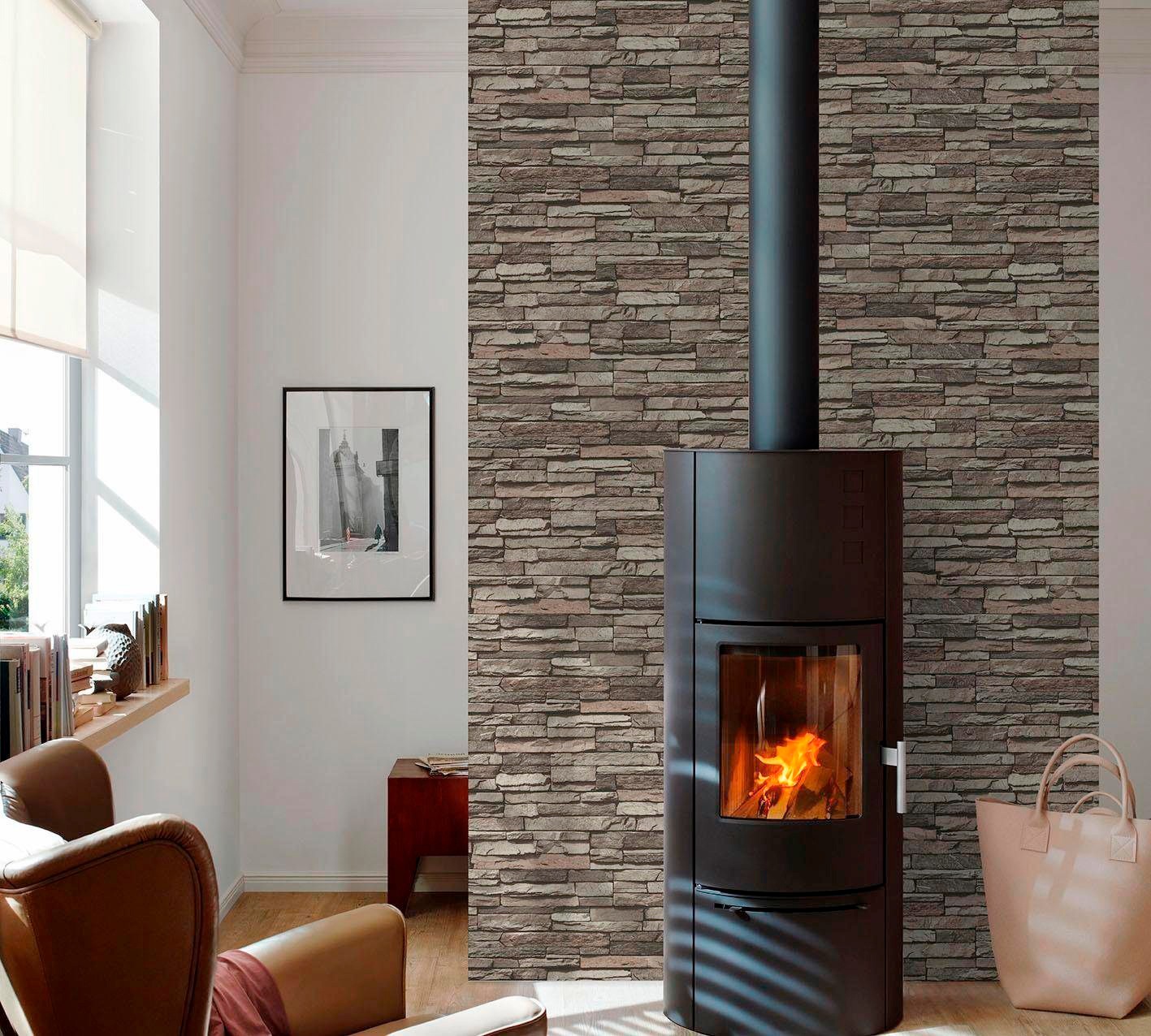 living walls Vliestapete »Best of Wood`n Stone 2nd Edition«, Steinoptik-gemustert-Motiv, Modern Tapete Stein Tapeten Wohnzimmer Schlafzimmer Küche Flur Design