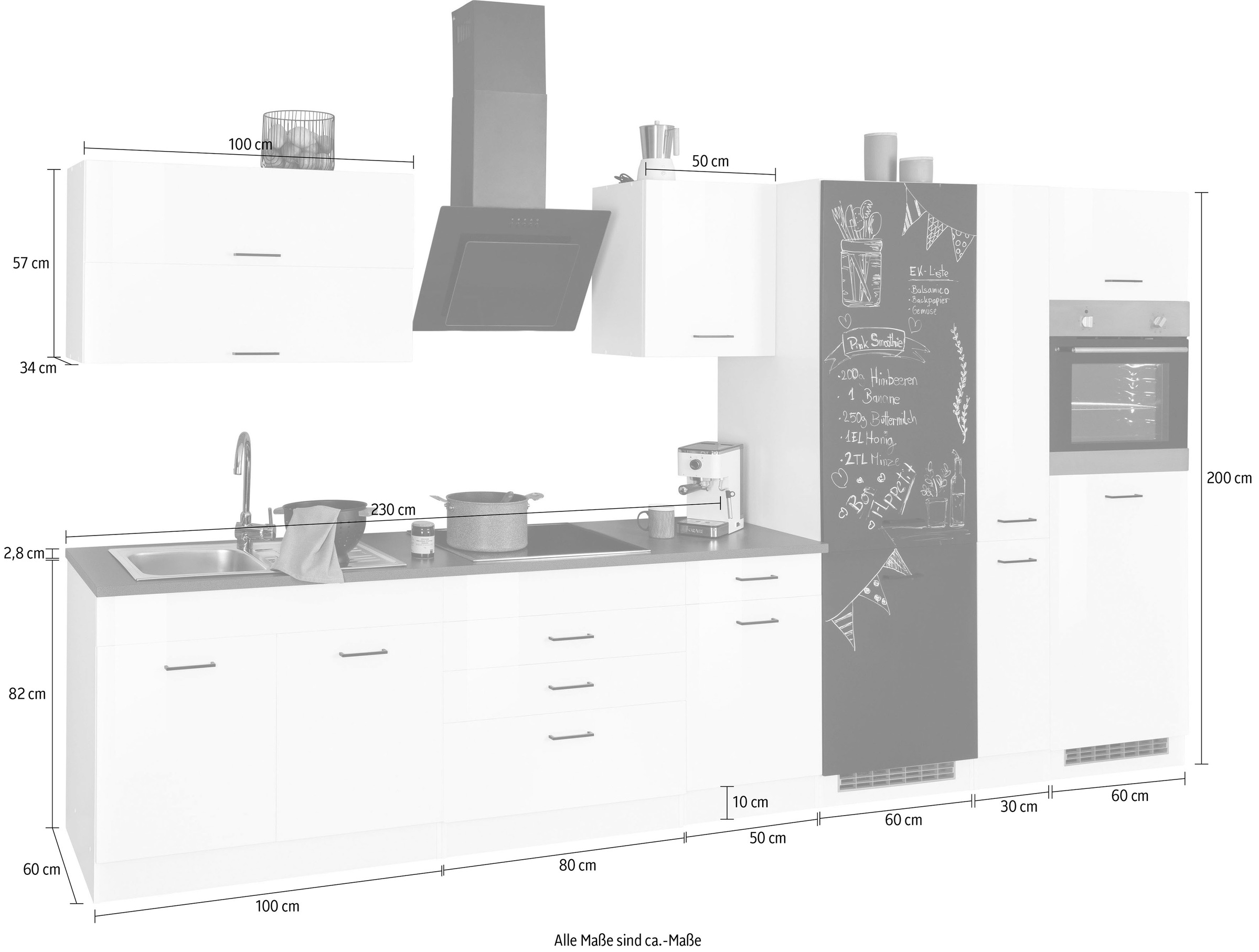 KOCHSTATION Küchenzeile »KS-Trier«, ohne E-Geräte, Breite 380 cm