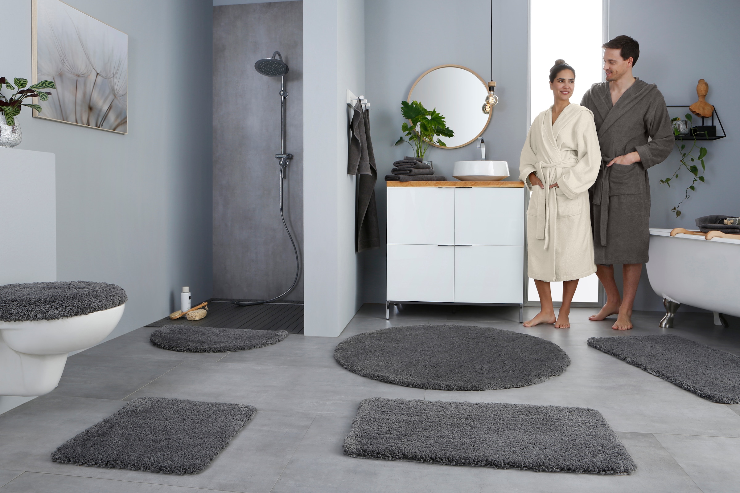 my home Badematte »Sanremo, Badvorleger, Badezimmer Teppich, sehr weich«, rutschhemmend beschichtet, fußbodenheizungsgeeignet-schnell trocknend, Badteppich, unifarben, rechteckig, rund & als 3-tlg. Set erhältlich