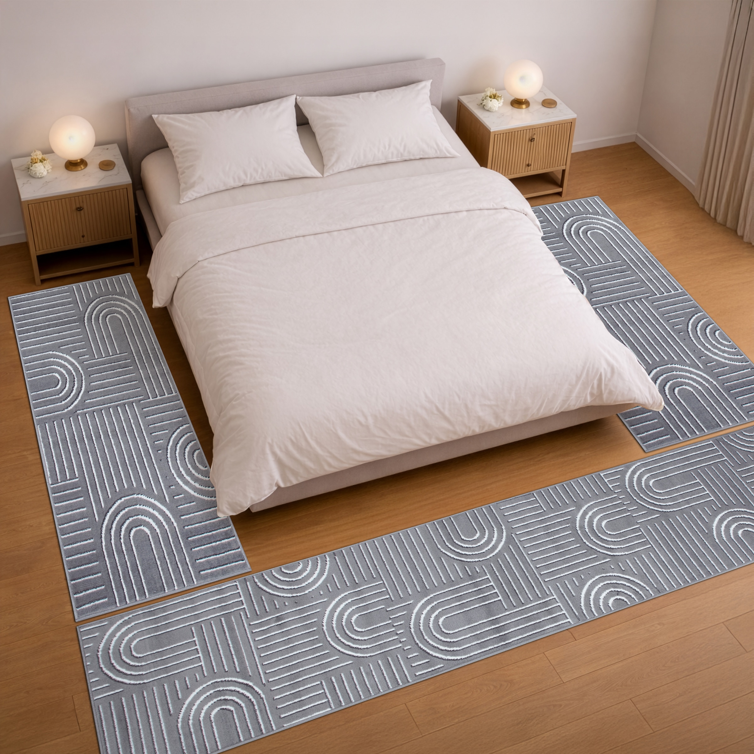 OTTO home Bettumrandung »Lyssandra« Höhe 8 mm 3 tlg. tlg. 3D-Effekt, softer Kurzflor, pflegeleicht, leichter Glanz, Scandi-Look