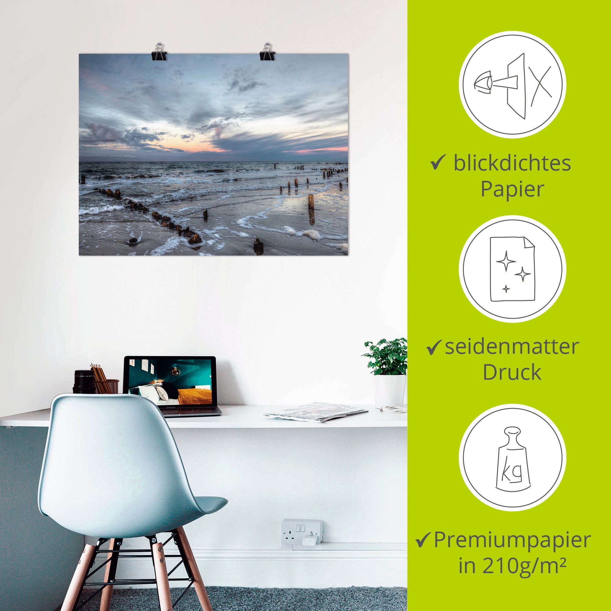 Artland Wandbild »Winter Sonnenuntergang am Meer«, Gewässer, (1 St.), als Leinwandbild, Poster, Wandaufkleber in verschied. Größen