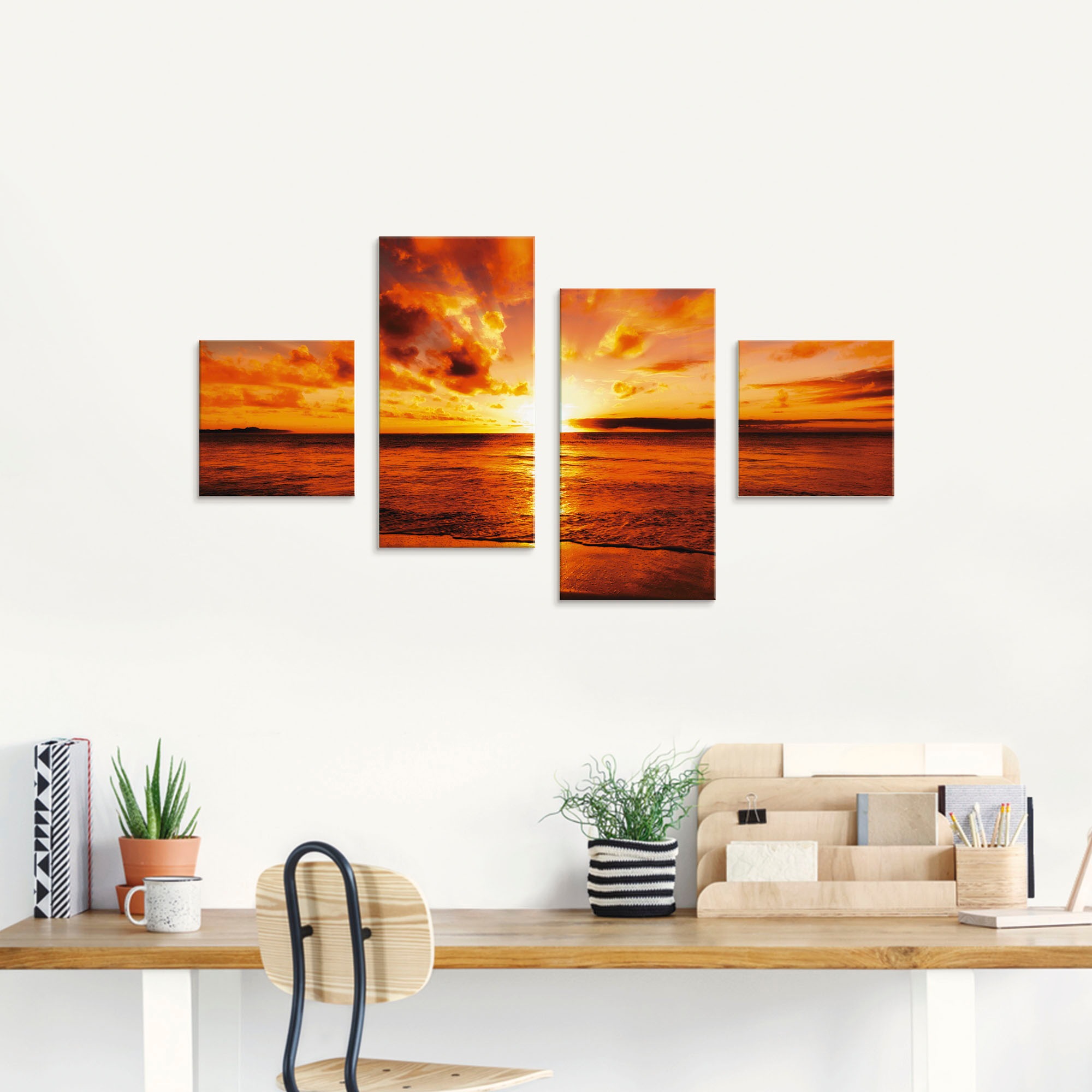 Artland Glasbild »Schöner Sonnenuntergang Strand«, Gewässer, (4 St.), in verschiedenen Größen