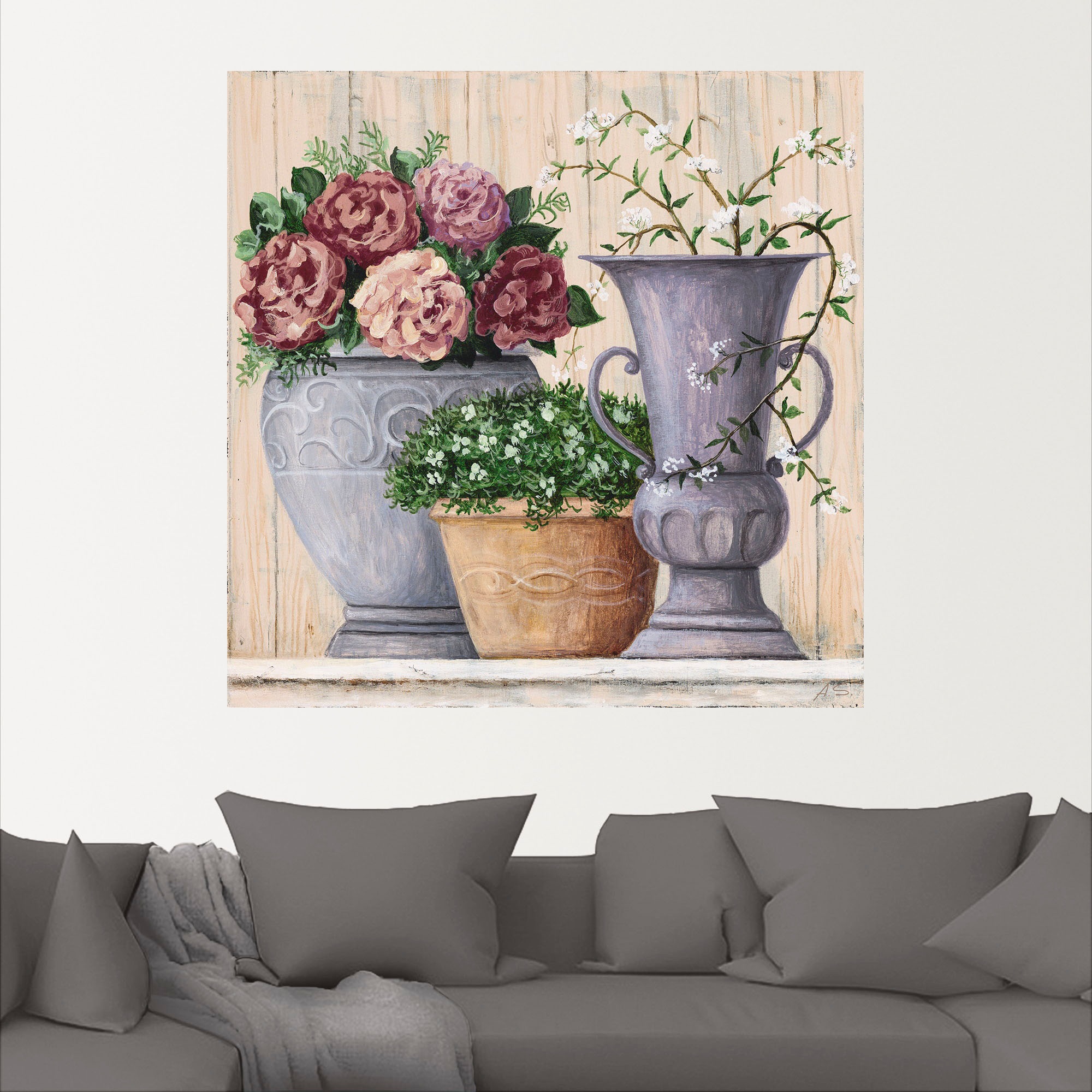 Artland Wandbild »Antike Blumen_hell«, Vasen & Töpfe, (1 St.), als Alubild, Outdoorbild, Leinwandbild, Poster, Wandaufkleber