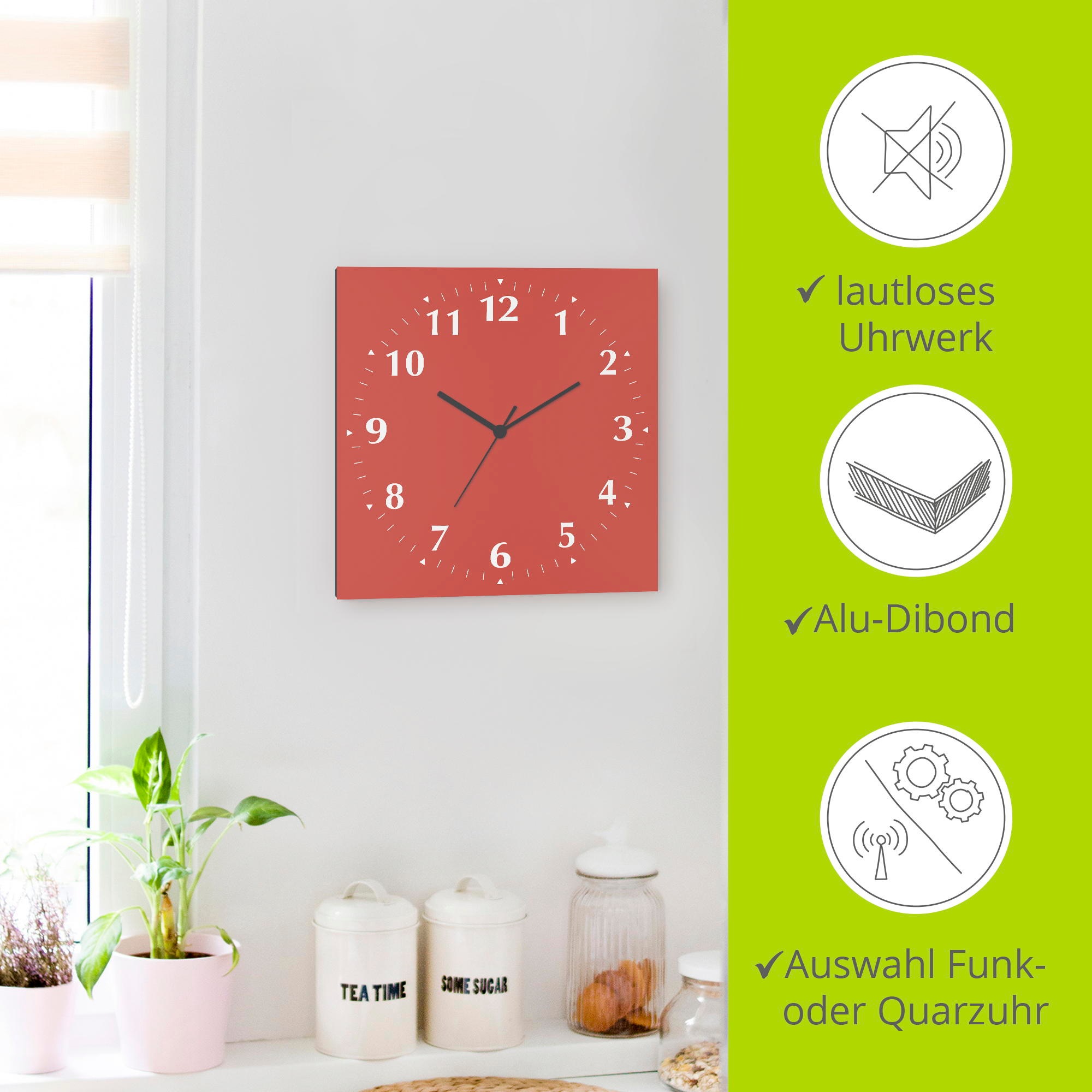 Artland Wanduhr »Uni Trendfarben« wahlweise mit Quarz- oder Funkuhrwerk, lautlos ohne Tickgeräusche