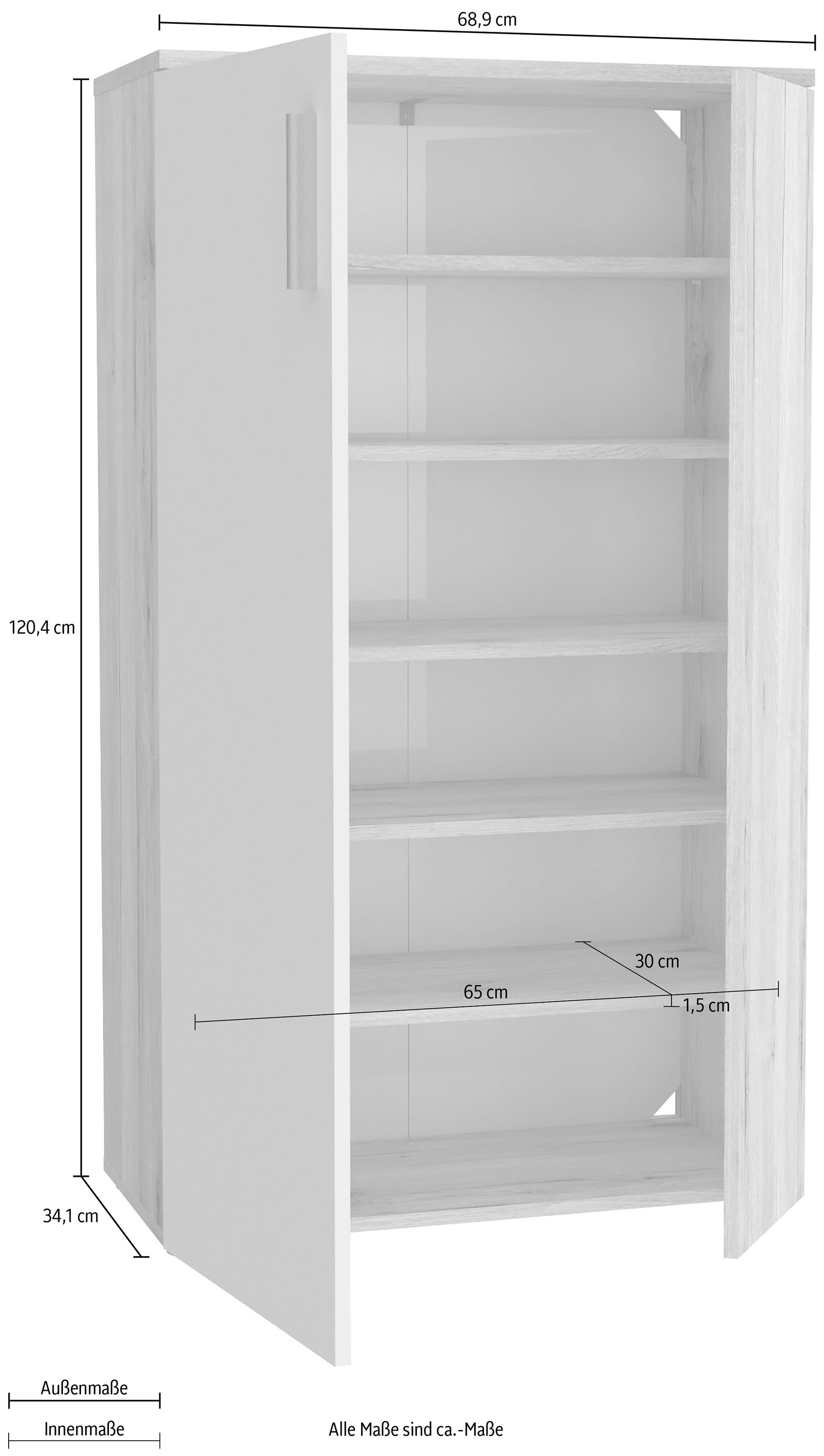 FORTE Schuhschrank »Boots«, (B/T/H 69/34/120 cm), Schuhkommode ca. 18 Paar Schuhe, Breite ca.69cm
