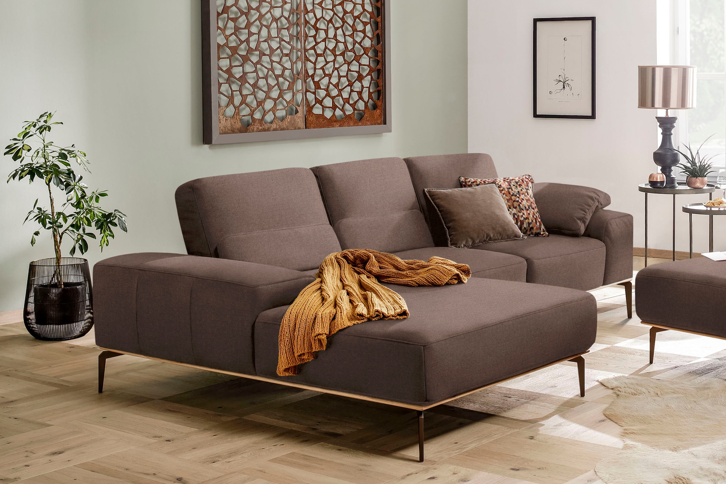 W.SCHILLIG Ecksofa "run", mit Holzsockel, Füße in Bronze pulverbeschichtet, günstig online kaufen