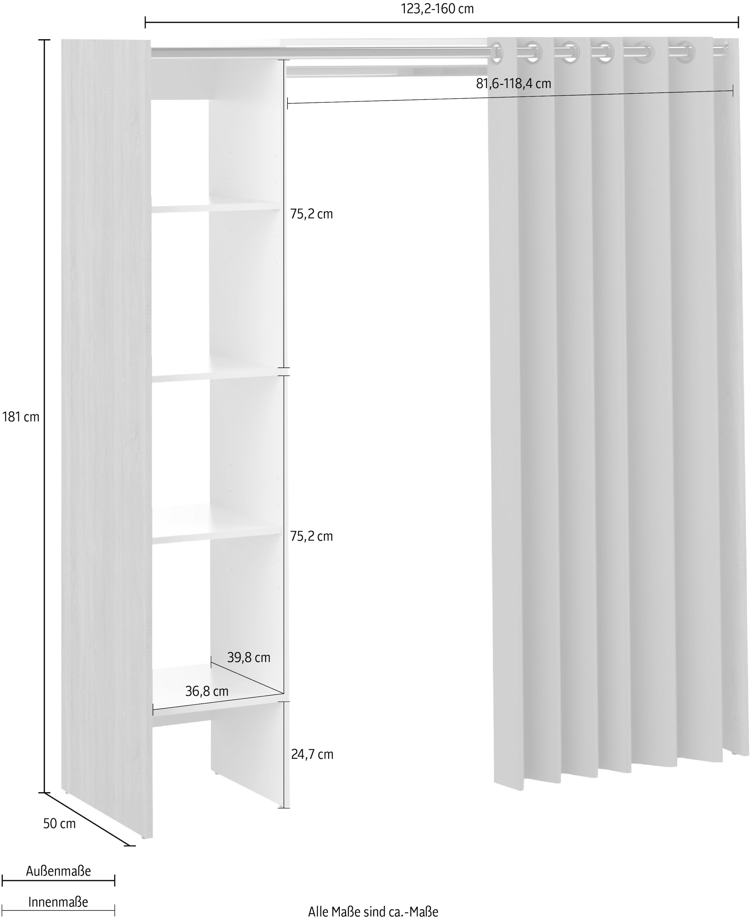 TemaHome Kleiderschrank »Tom«, ausziehbarer Kleiderschrank, Vorhang und viele Fächer, Höhe 181 cm