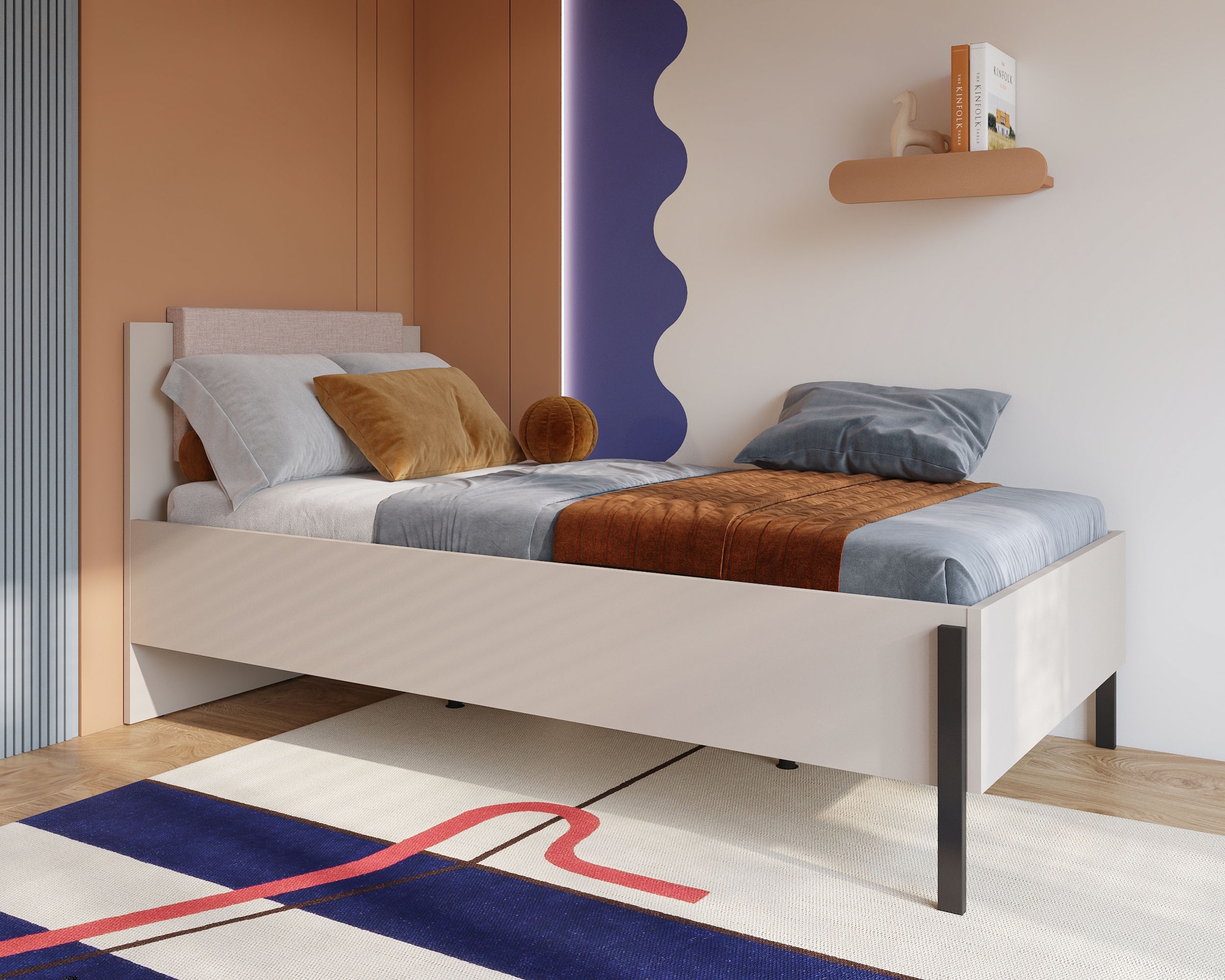 Home affaire Bett »Jukon, mit gepolstertem Kopfteil, Füße aus Metall, modernes Design«, (3 Breiten:100cm, 160cm und 180cm), in drei Größen, perfekt auch als Jugendbett