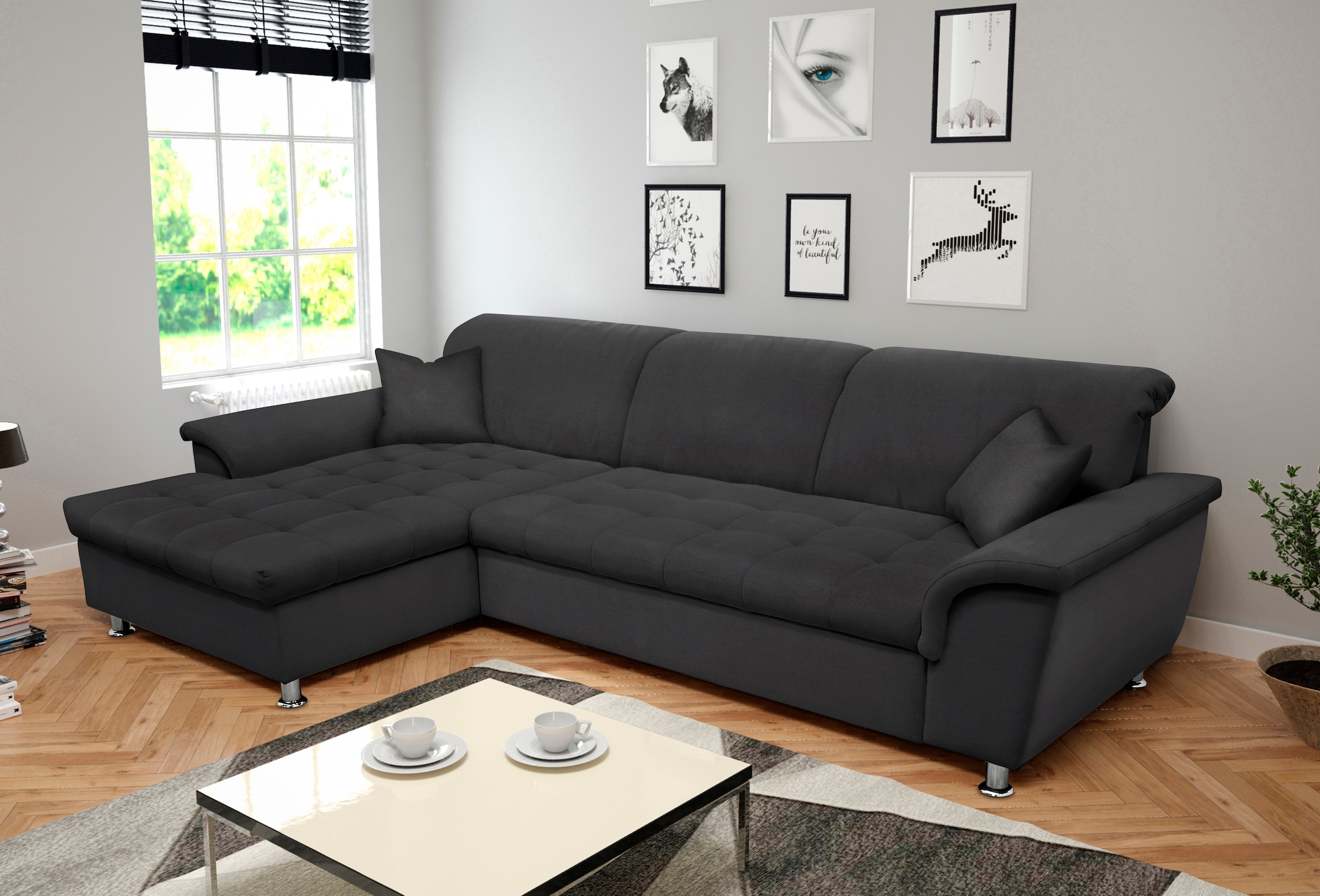 DOMO collection Ecksofa »Franzi B/T: 278/162 cm, L-Form, belastbar bis 140kg/ Sitz«, Flachgewebe, graphite