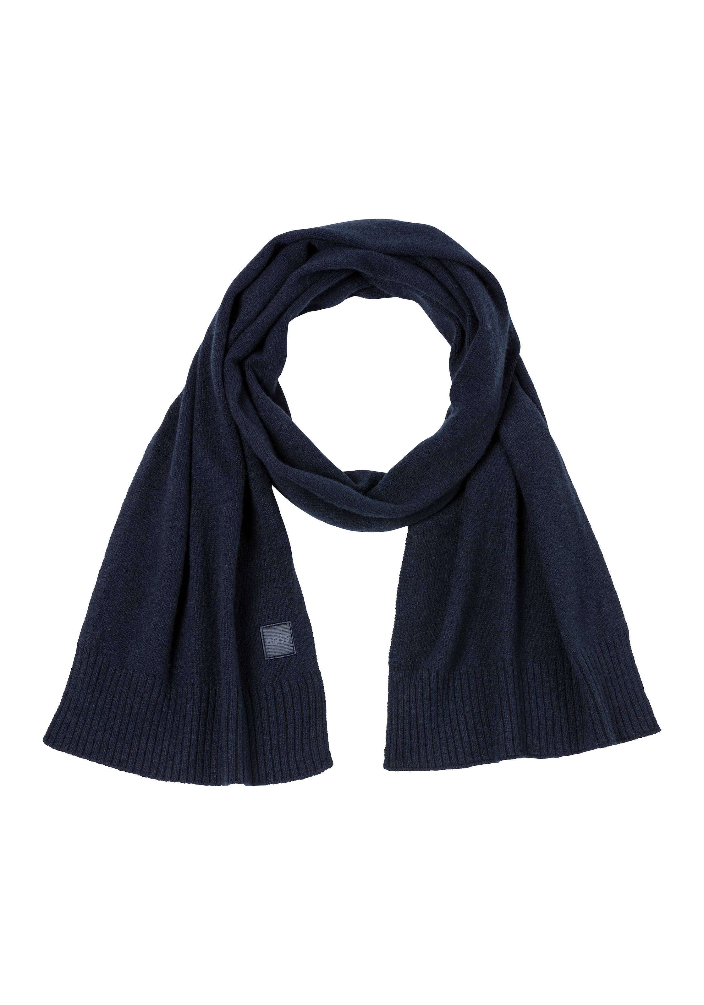 BOSS ORANGE Strickschal »Akaio_R_Scarf« 50% Wolle Winterschal Wollschal Herbst Premium Mode Dark Blue 404