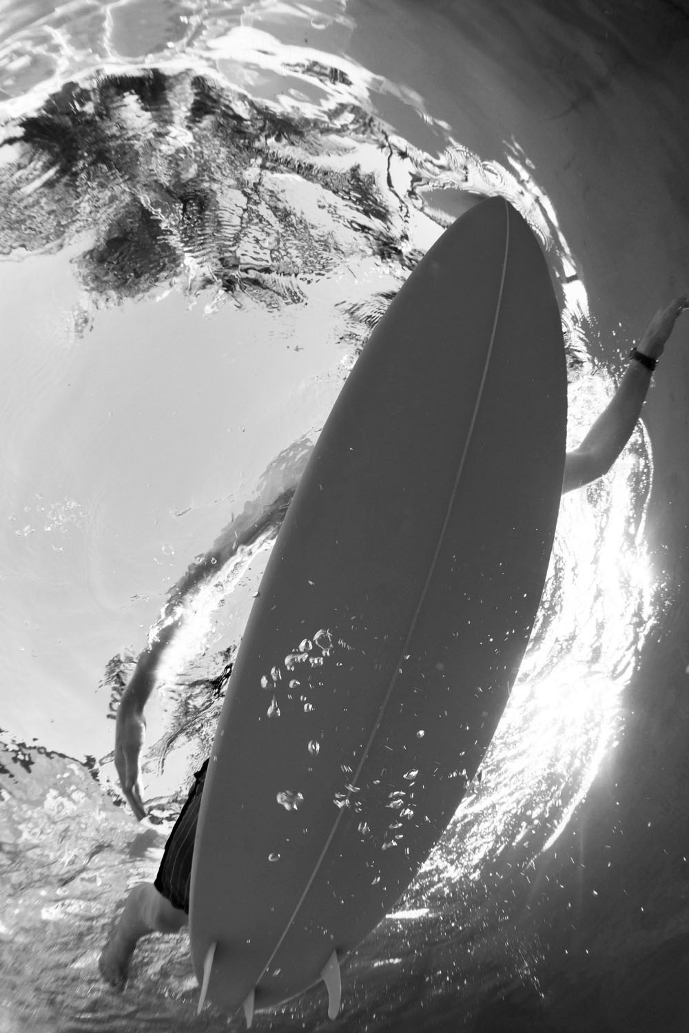 queence Acrylglasbild »Surfer im Meer«, Kunst-Schwarz-Weiß-Unterwasserwelt- günstig online kaufen