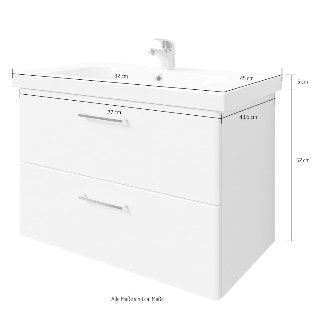 Saphir Badmöbel-Set »Quickset 316 Waschplatz, Keramikwaschtisch mit Unterschrank«, (2 St.), 82 cm breit, 1 Klappe, 1 Auszug, Waschtisch Set mit Waschbecken