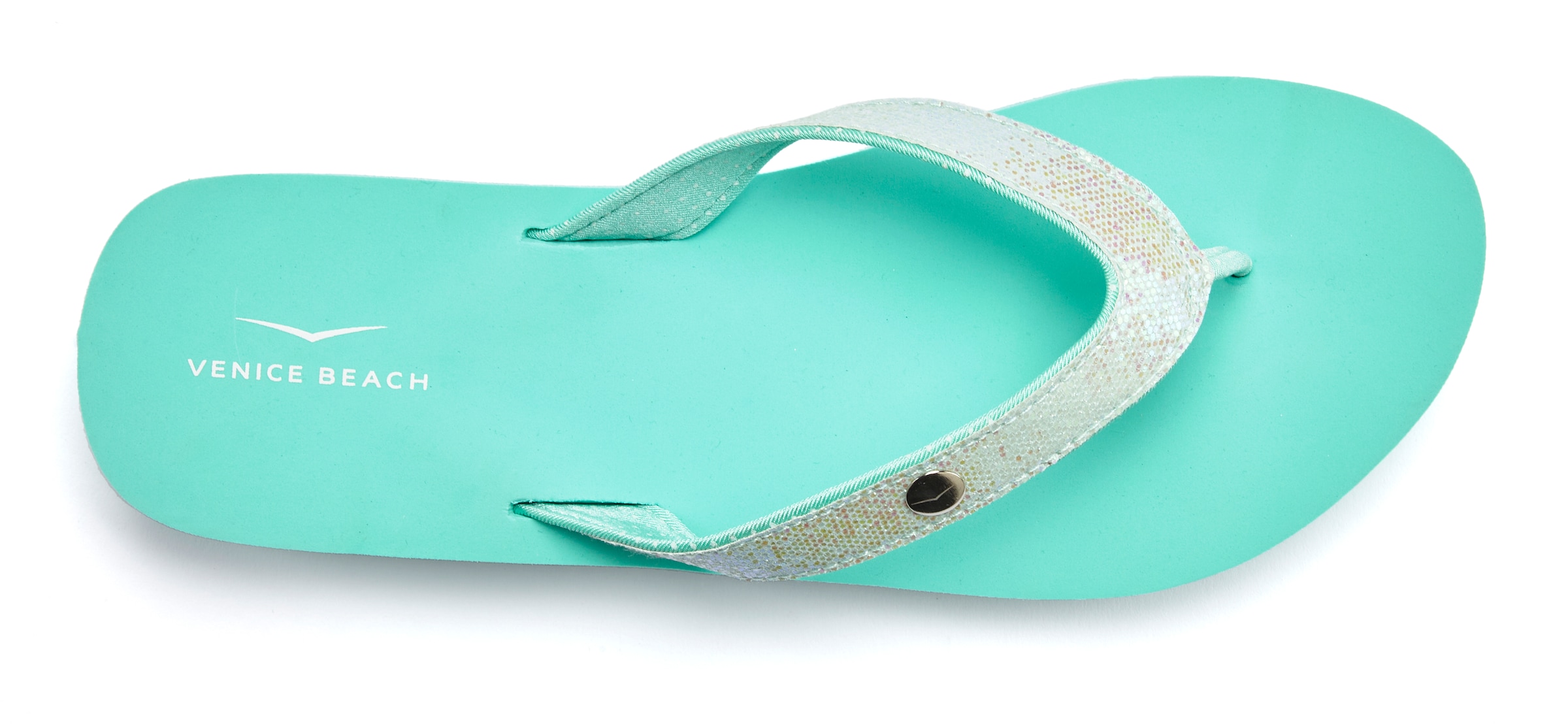 Venice Beach Badezehentrenner, Sandale, Pantolette, Badeschuh ultraleicht mit Glitzerband VEGAN