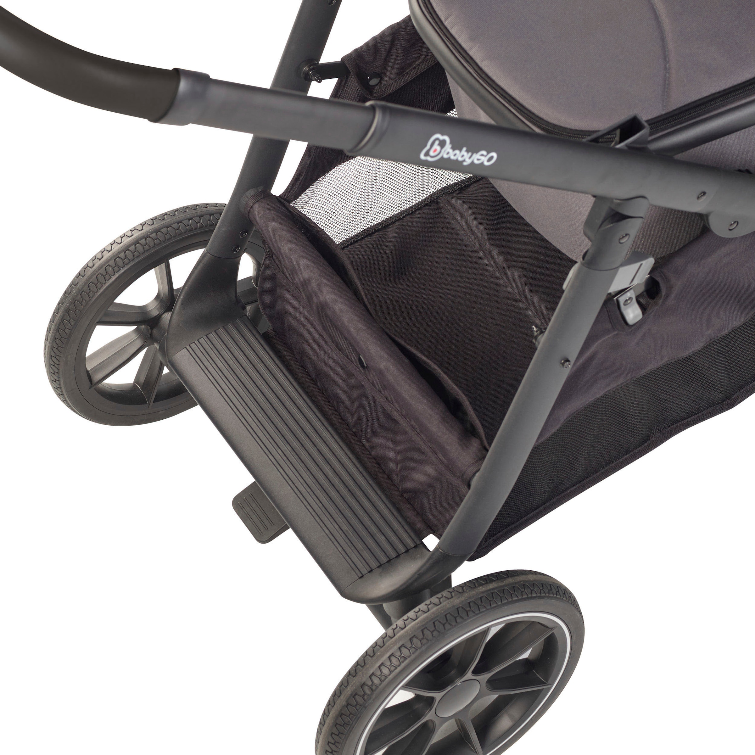 BabyGo Zwillings-Kombikinderwagen »Duo Ultra Set, grau«, inkl. 2 Babyschalen, 2 Isofix Base, Wickeltasche u. 2 Regenhauben