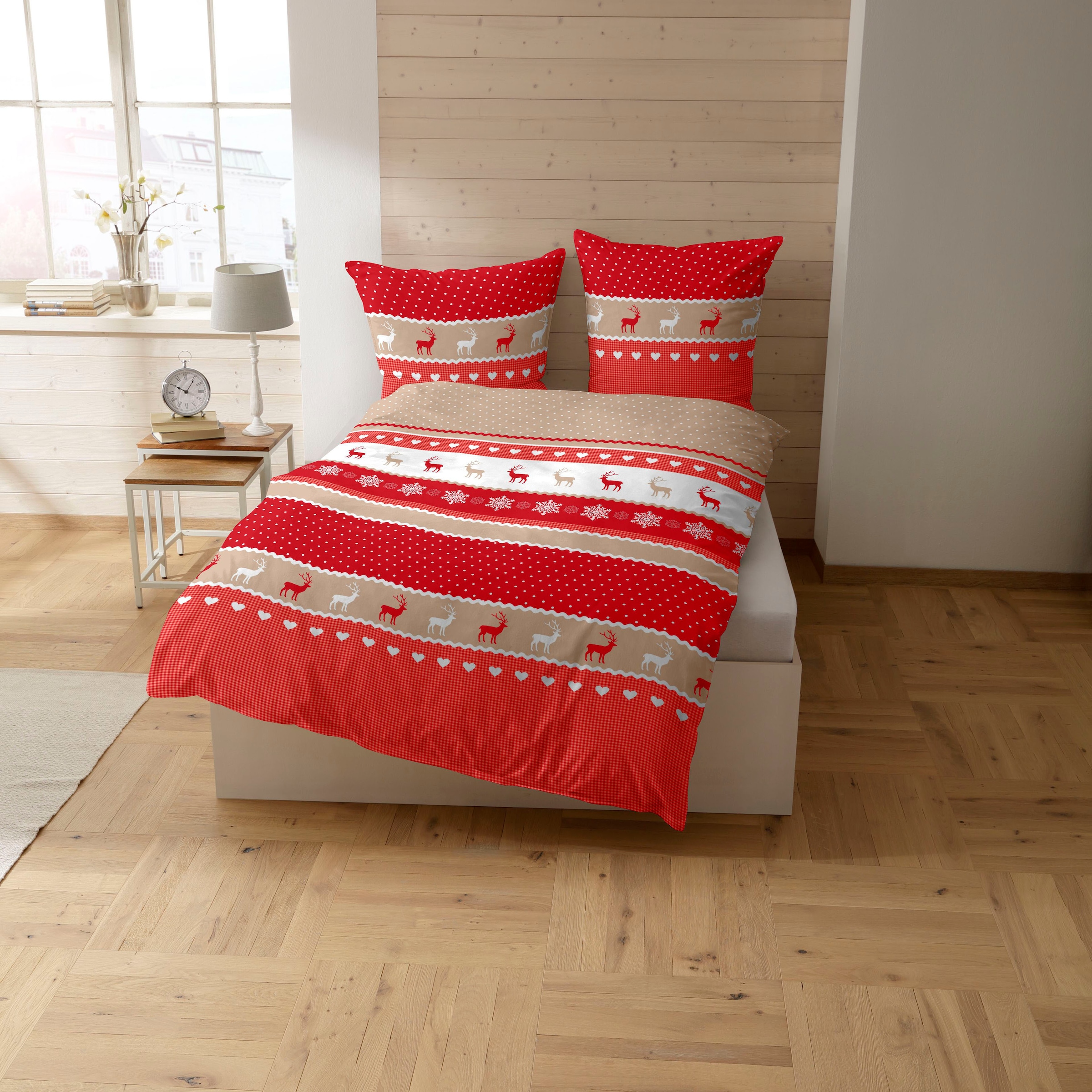 CASATEX Bettwäsche »Garmisch« 2 Stk. tlg. schöne Hirschmotive, Herzen und Schneekristallen
