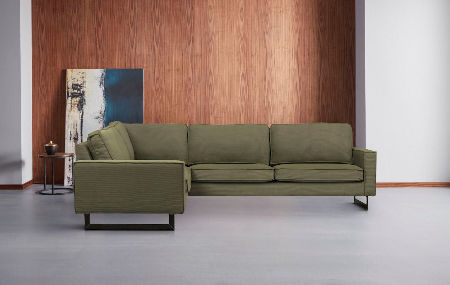Places of Style Ecksofa »Pinto, 250/290 cm, langer Schenkel, XXL, Ottomane«, Cord, Feincord, Luxus-Microfaser Leder und Chenille