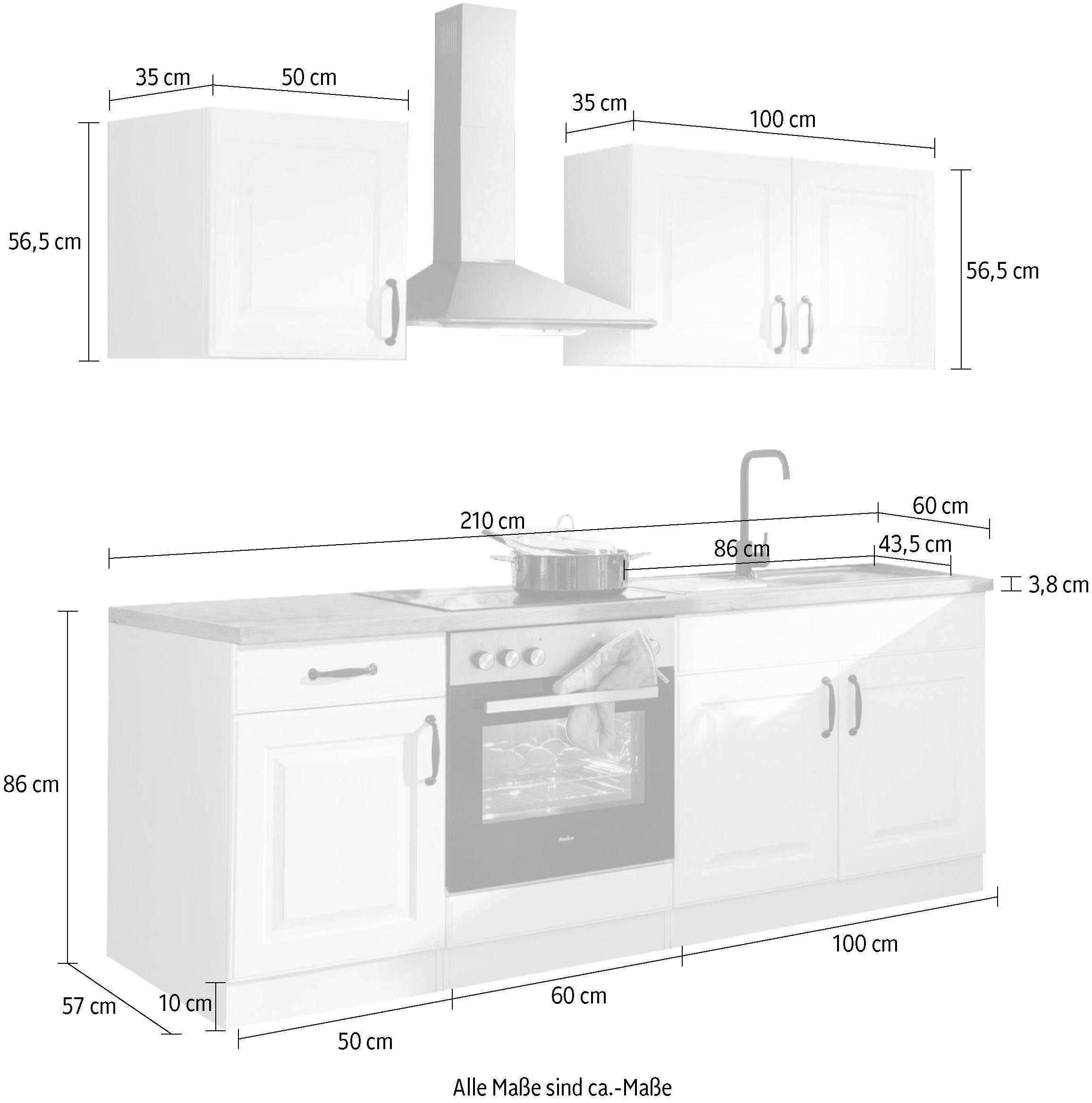 wiho Küchen Küchenzeile »Erla«, mit E-Geräten, Breite 210 cm
