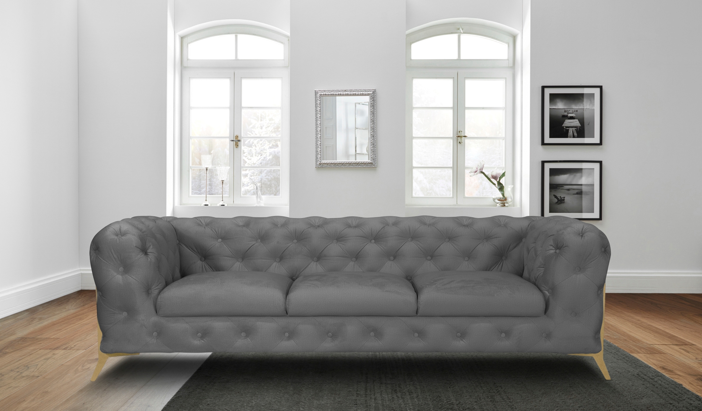 Leonique Chesterfield-Sofa »Amaury«, aufwändige Knopfheftung, moderne Chesterfield Optik, Fußfarbe wählbar