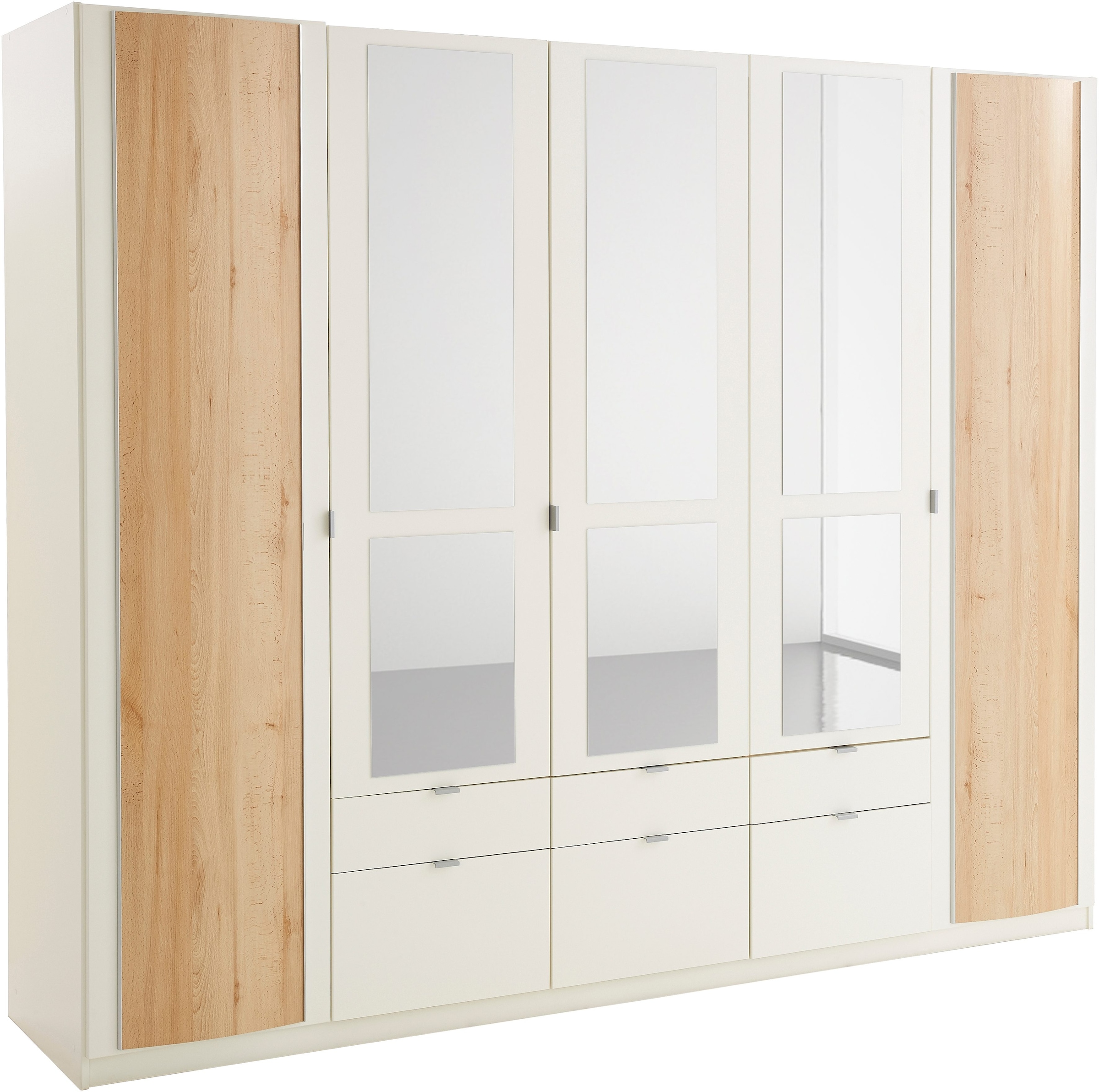 Kleiderschrank mit gerundeten Elementen auf den Außentüren, weiß-edelbuchefarben B/H/T: 230 cm x 193 cm x 54 cm