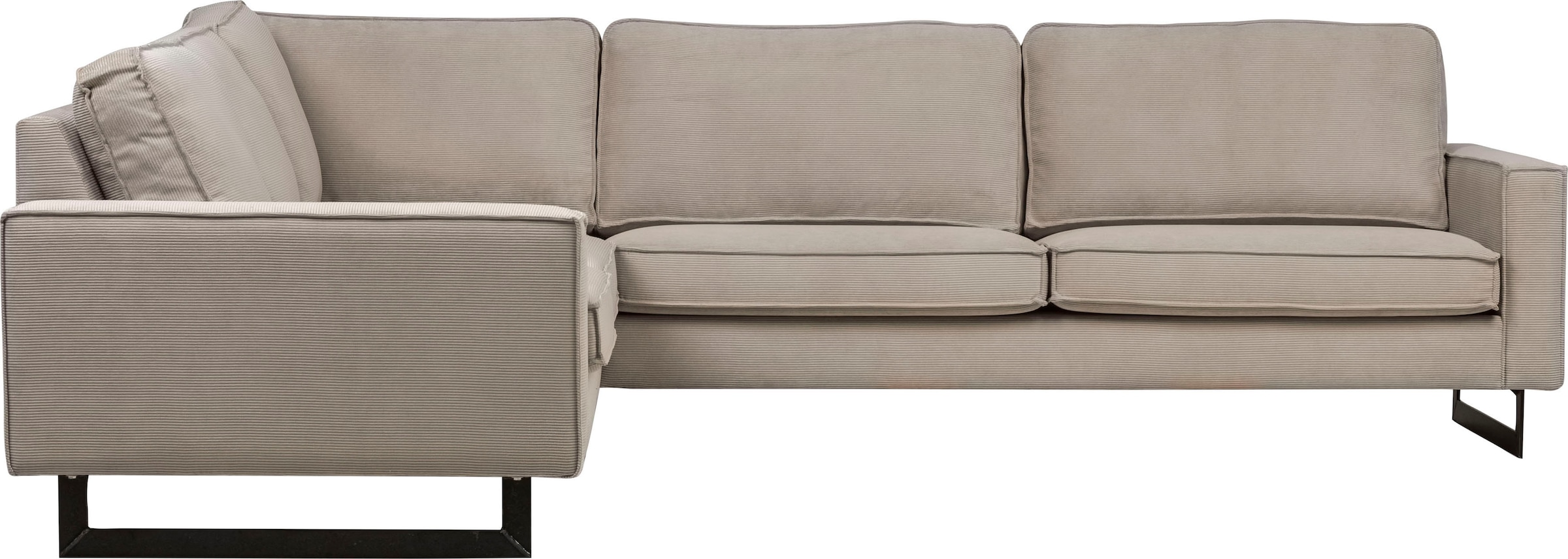 Places of Style Ecksofa »Pinto, XXL, 250/290 cm, langer Schenkel, Ottomane«, Cord, Chenille, Lederoptik, mit Keder, Metallfüße, Wellenunterfederung