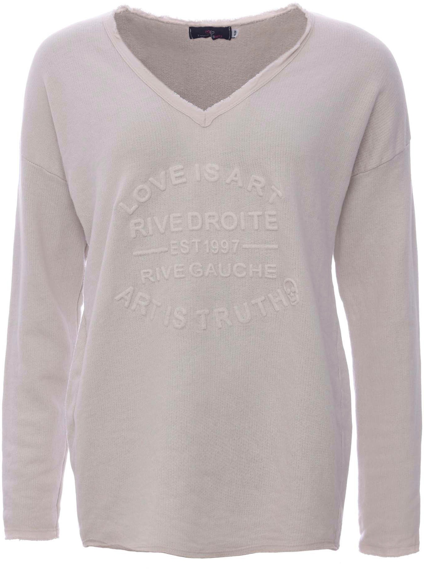 Zwillingsherz Sweatshirt, mit ausgefranstem V-Ausschnitt im Vintage Look