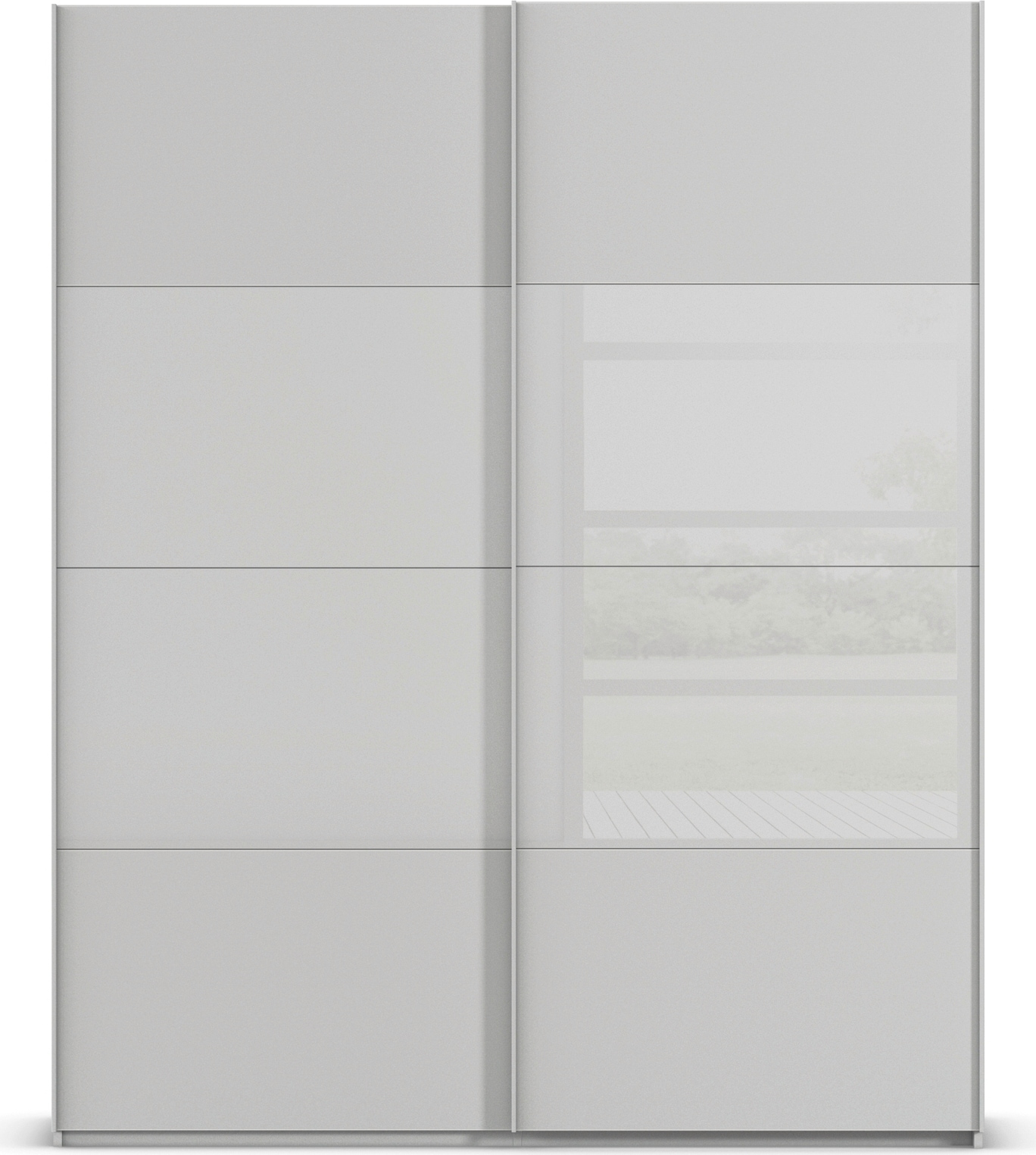 rauch Schwebetürenschrank »Kleiderschrank Schrank Garderobe Schlafzimmerschrank SCALE-FYRA«, edle Türen viergeteilt Glas matt/glänzend viele Farben MADE IN GERMANY