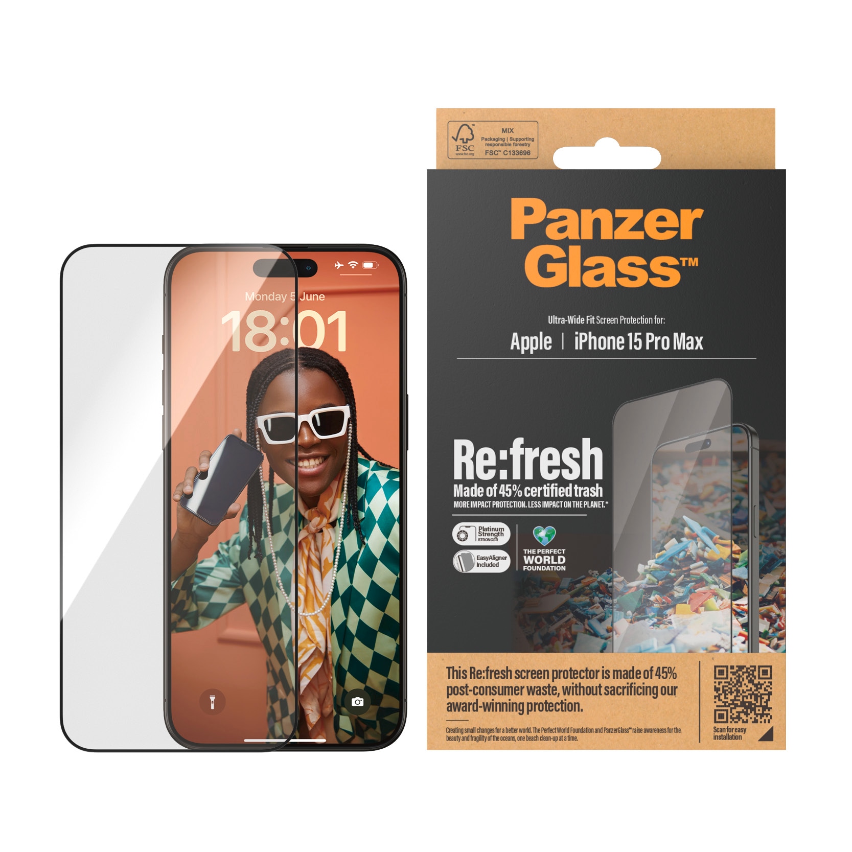 PanzerGlass Displayschutzglas »Screen Protector Glass«, für iPhone 15 Pro Max, Ultra Wide Fit