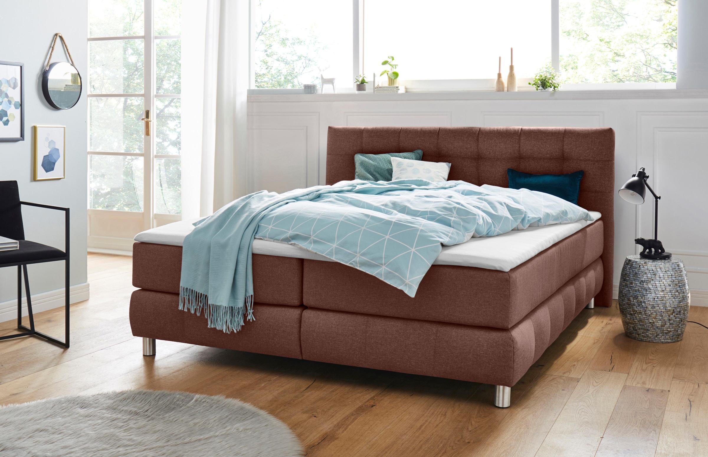 andas Boxspringbett »Salo XXL«, in Samtoptik oder Struktur, 6 Breiten in Überlänge 220cm, 4 Härtegrade