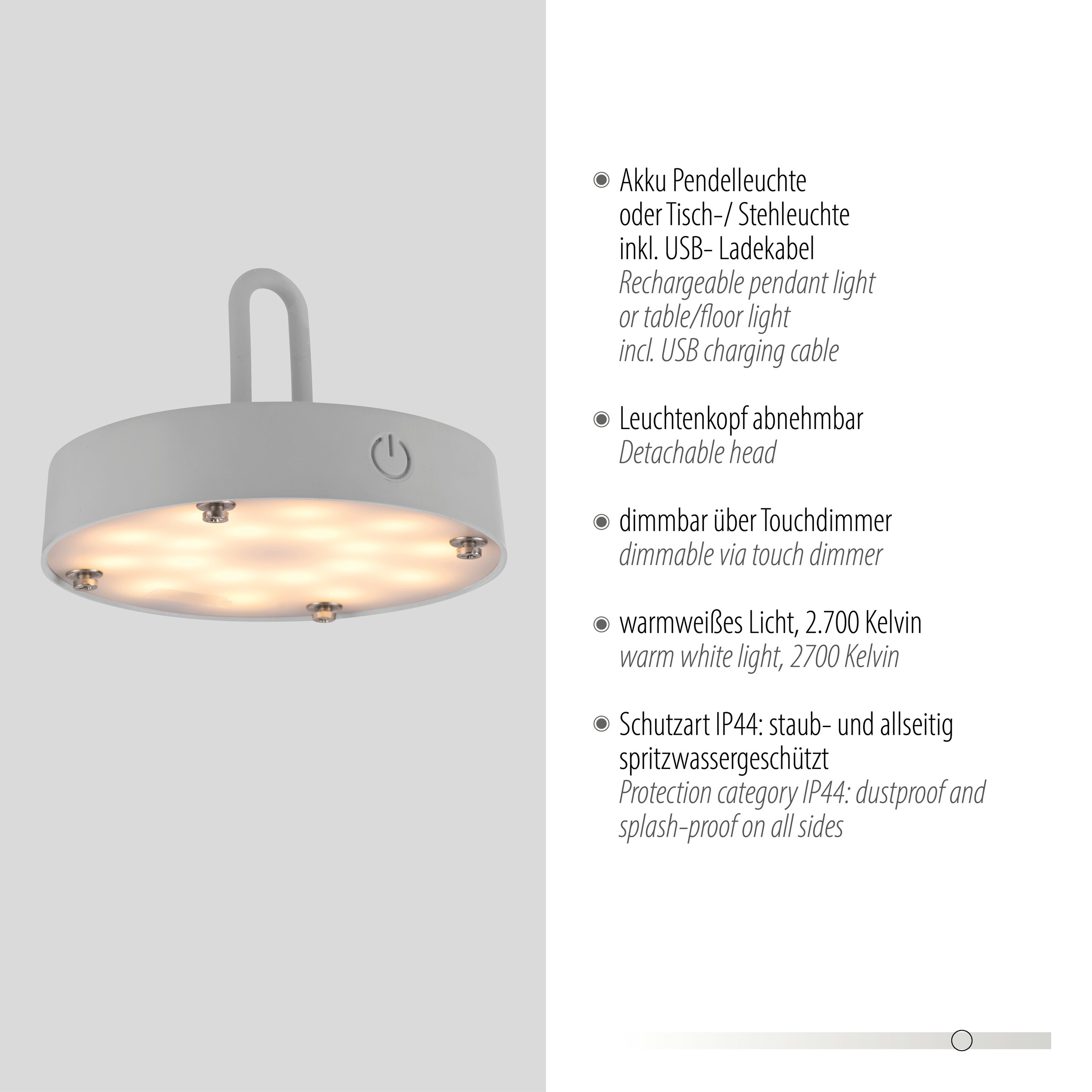 JUST LIGHT Pendelleuchte »AKUBA«, 1 flammig, Leuchtmittel LED-Modul | LED fest integriert, Akkuleuchte