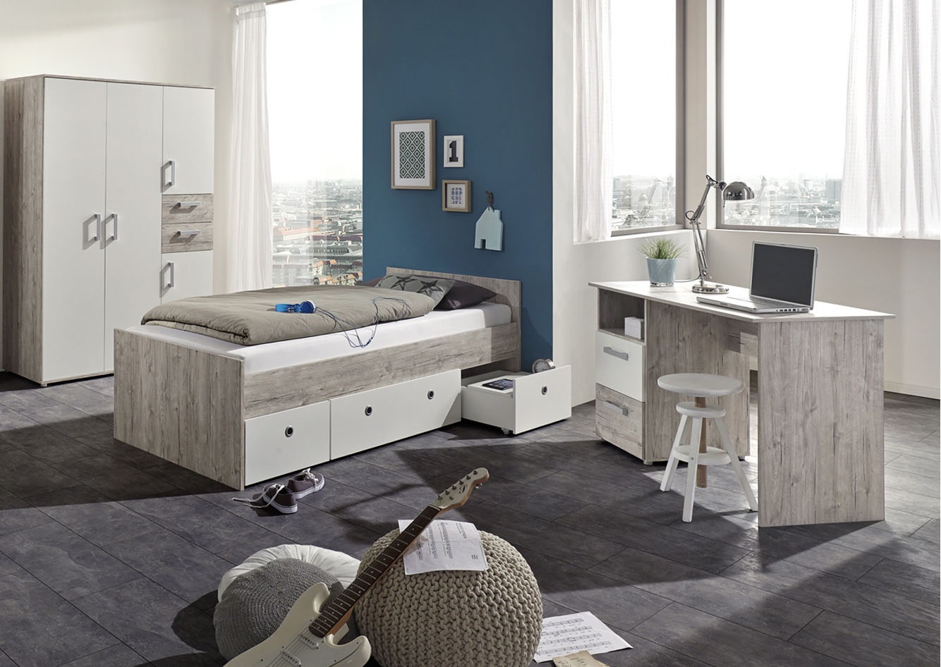 arthur berndt Jugendzimmer-Set »Jugendzimmer-Set »Bente« 3-teilig«, (3 tlg.), Eiche-Sand/Weiß Nachbildung
