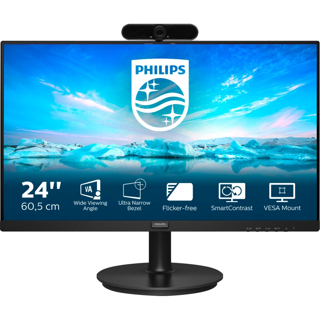 Philips Gaming-Monitor »PST00205 Philips-Monitor 241V8LA/00 + Hyrican Full HD-Webcam DW1«, 60,5 cm/23,8 Zoll, 1920 x 1080 px, Full HD, 4 ms Reaktionszeit, 75 Hz, inklusive Hyrican Full HD Webcam DW1 1920 x 1080 2 MP, USB