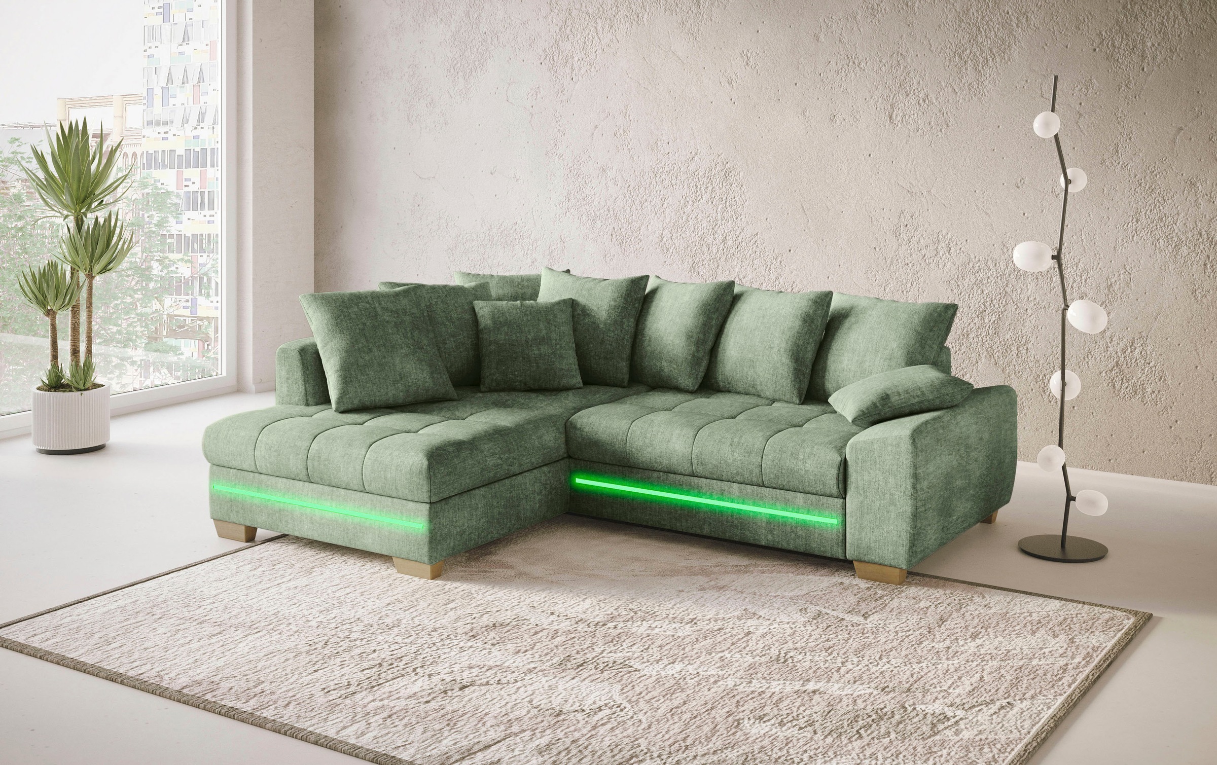 Mr. Couch Ecksofa »Nikita II, L-Form«, mit Kaltschaum, RGB-LED Beleuchtung, wahlweise mit Bett, Bettkasten