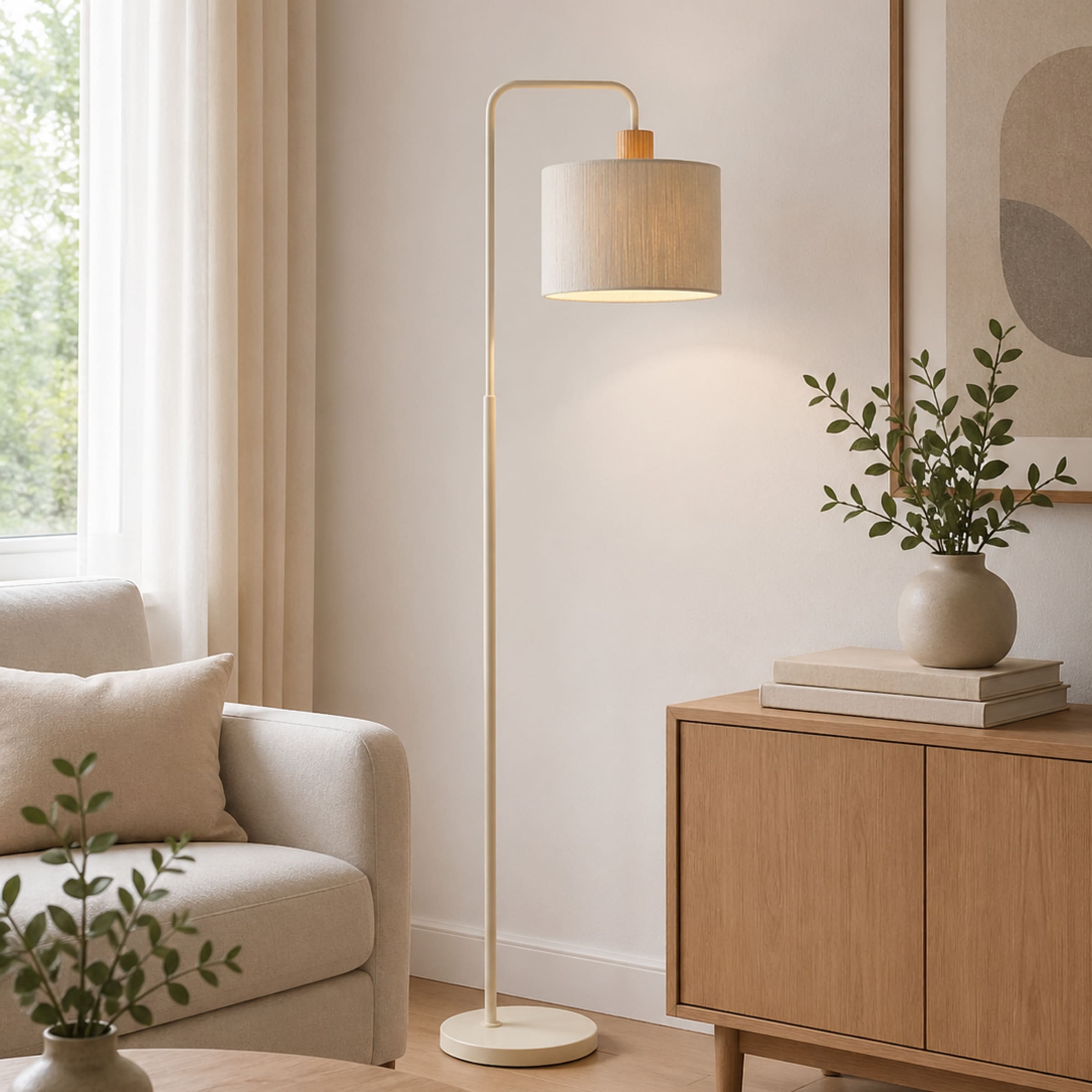 Brilliant Stehlampe »Arlo« E27 1 Stk. E27 Fassung, 160 x 44 x 28 cm, Holz/Textil/Metall, beige