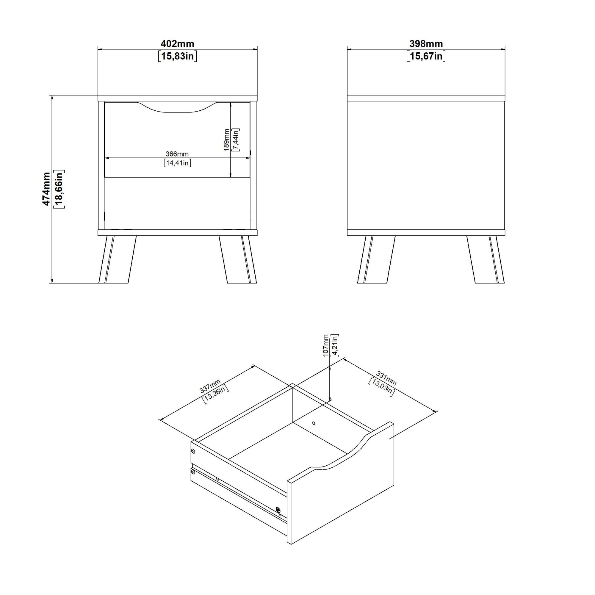 andas Nachtkommode »Ikast, Nachttisch, Nachtschrank, Beistelltisch, Abstelltisch«, 1 Schublade, Eingriffsmulden, Breite 40 cm, Höhe 47 cm