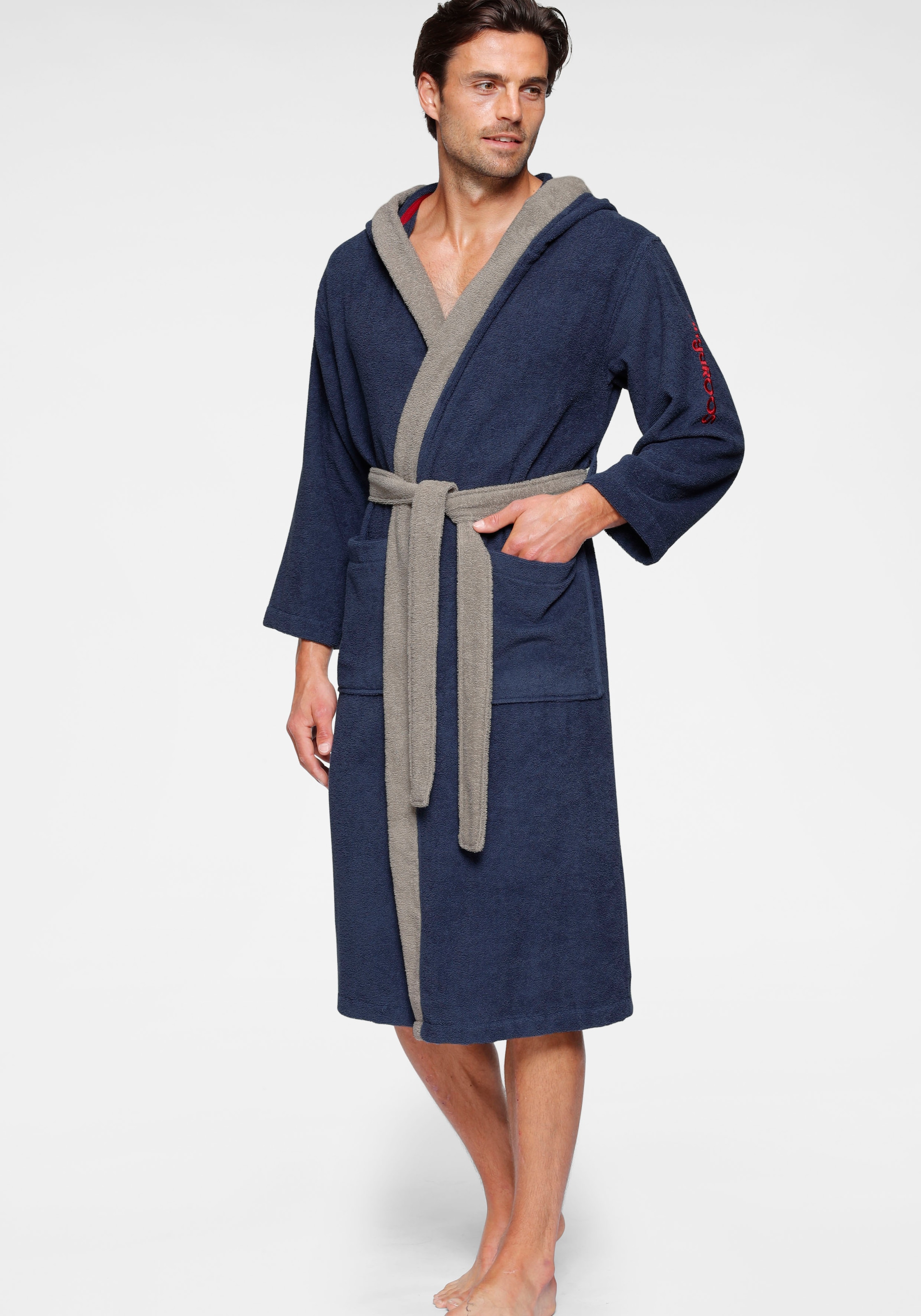 Kangaroos Unisex-Bademantel "Henry, ideal für Sauna & Spa, Hotelbademantel, Morgenmantel" Gr. M, blau (marine), M L: 120cm
