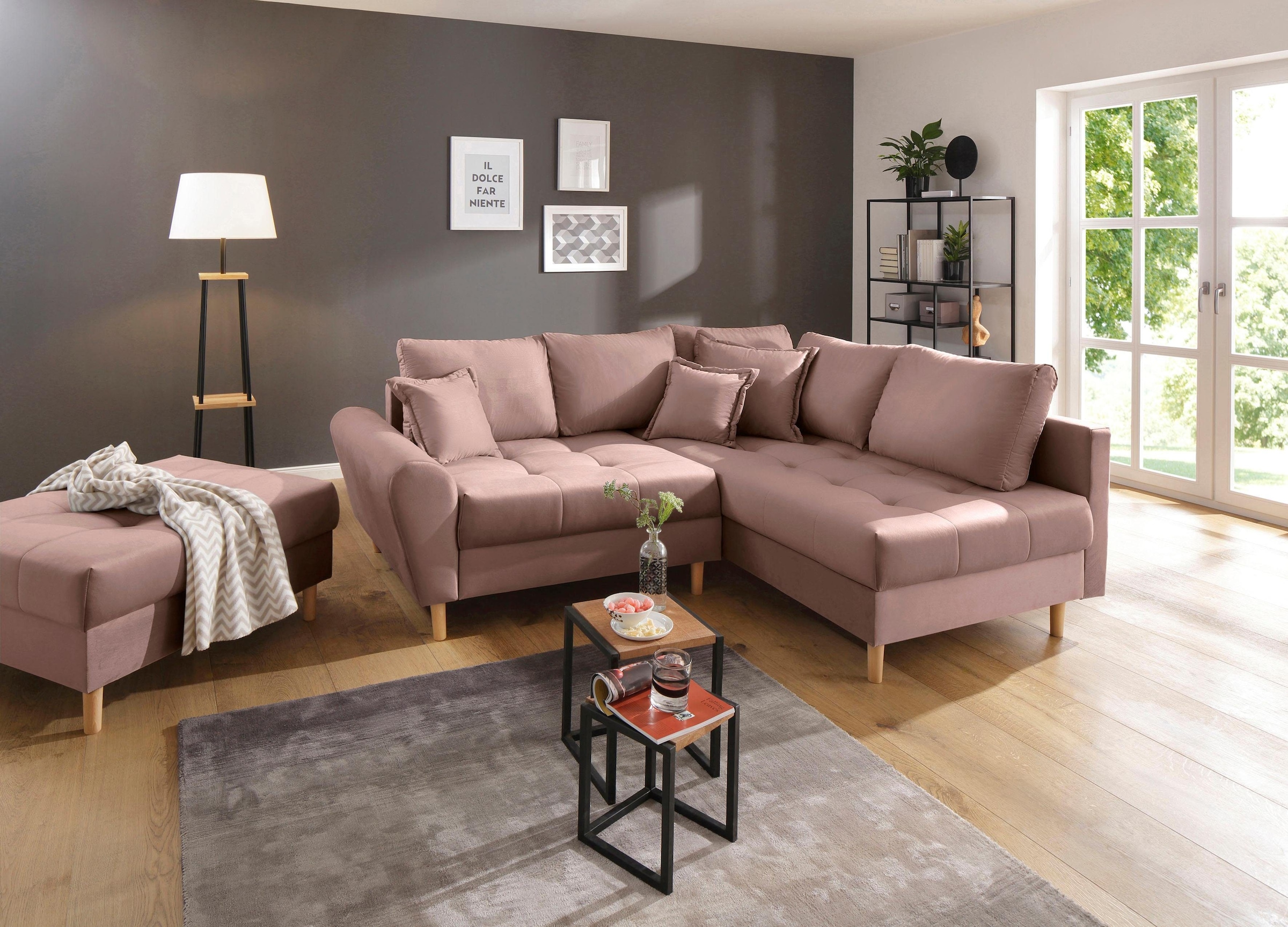 Home affaire Ecksofa »Rice L-Form, B: 223 cm« Set: Sofa & Hocker, mit 3 Zie günstig online kaufen