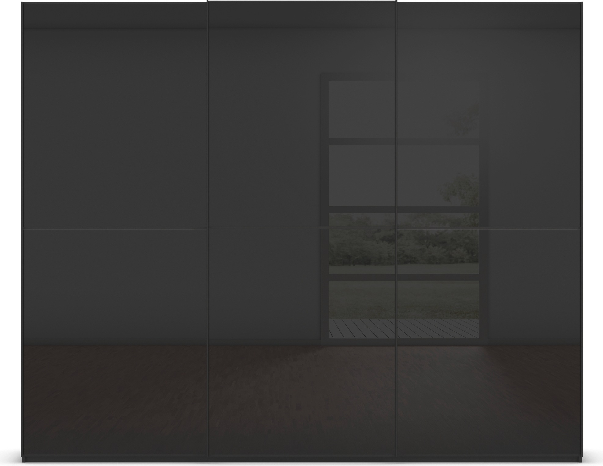 rauch Schwebetürenschrank »Kleiderschrank Schrank Garderobe Schlafzimmerschrank SCALE-DUO«, edle zweigeteilte Türen Glas-Front mit 3 Zierleisten MADE IN GERMANY
