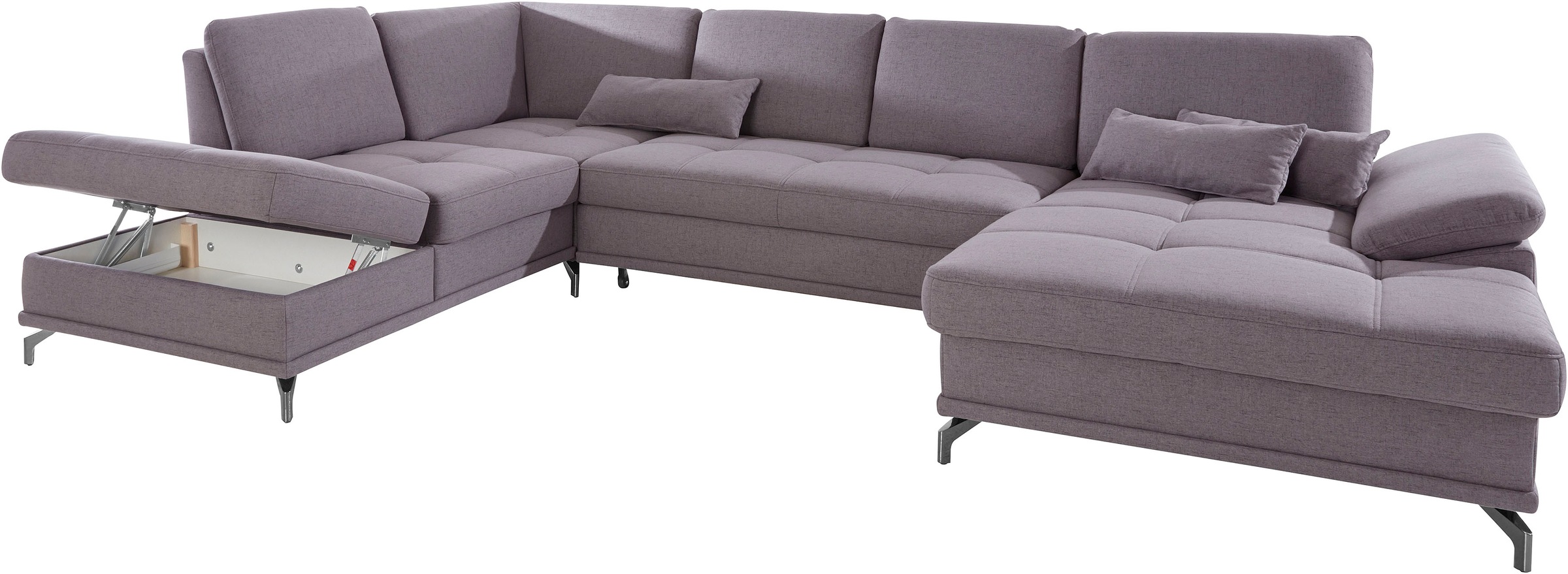 Places of Style Wohnlandschaft »Costello U-Form, mit Sitztiefenverstellung, Armteilverstellung und«, 3 Nierenkissen, optional Bettfunktion und Bettkasten