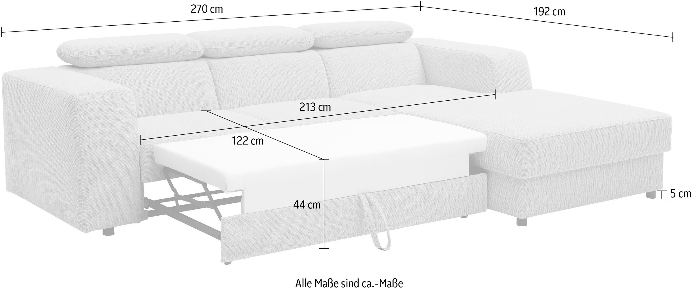 WERK2 Ecksofa »Cherry 270 x 192 cm modern & bequem, Kopfteilverstellung, Bettfunktion« Cord, L-Form, XXL, Schlaffunktion, Bettkasten