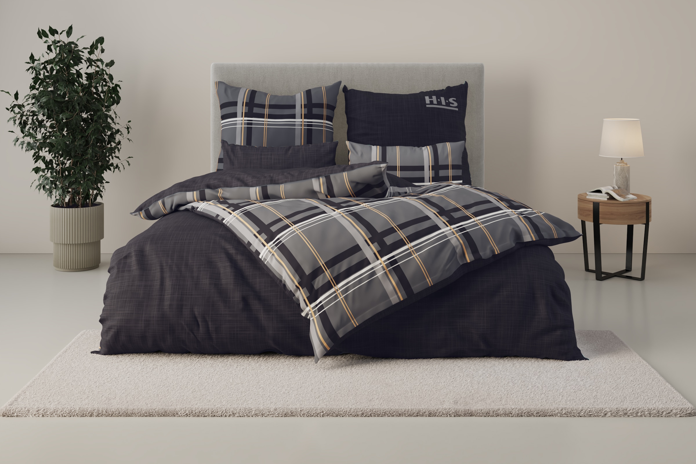 H.I.S Wendebettwäsche »Talin« 2 Stk. NEUHEIT in Gr. 135x200 oder 155x220 cm, 100% Baumwolle, Karo-Design